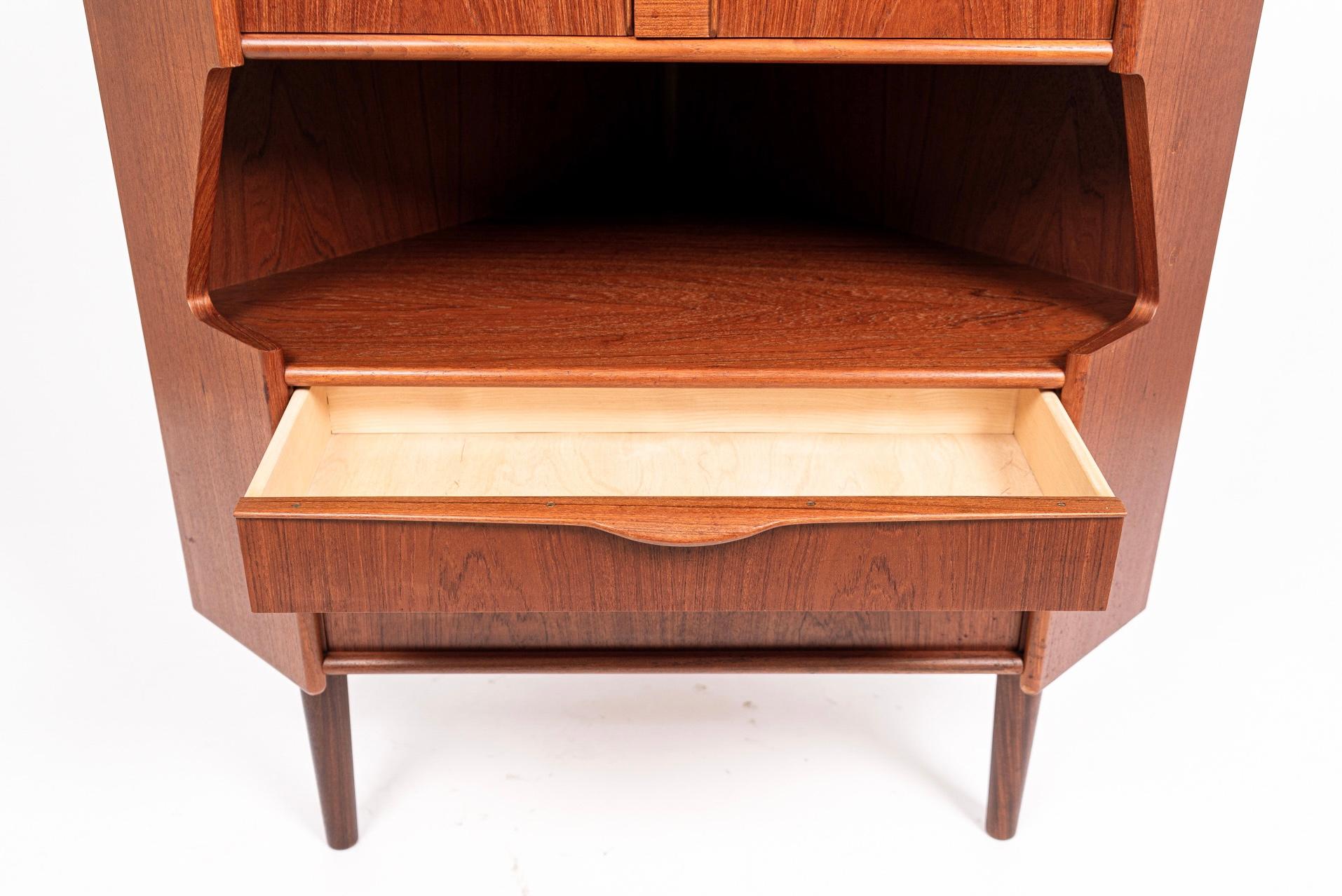 1960s Midcentury Danish Teak Corner Bar Cabinet by Falsig 3