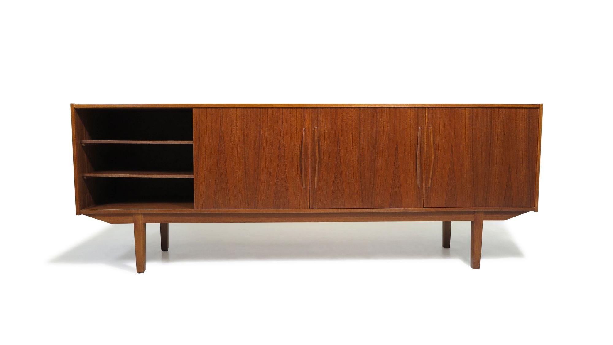 Oiled 1960's Mid-century Danish Teak Credenza with Doors and Drawers For Sale