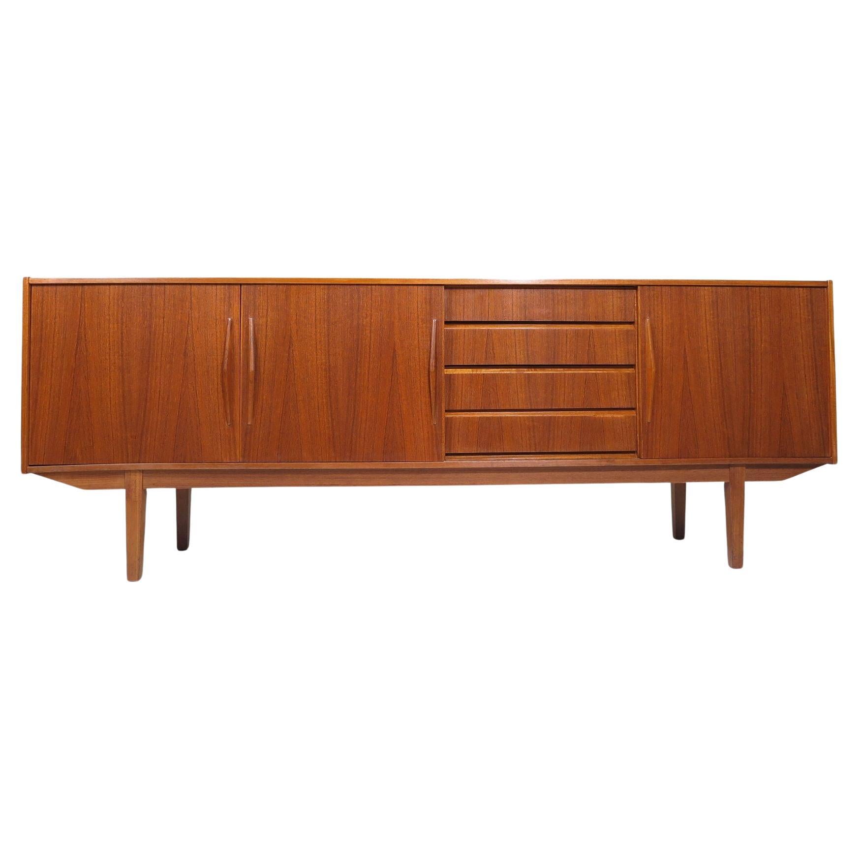 1960's Mid-century Danish Teak Credenza with Doors and Drawers For Sale