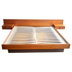 1960's Mid Century Danish Teak King Size Platform Bed with Floating nightstands