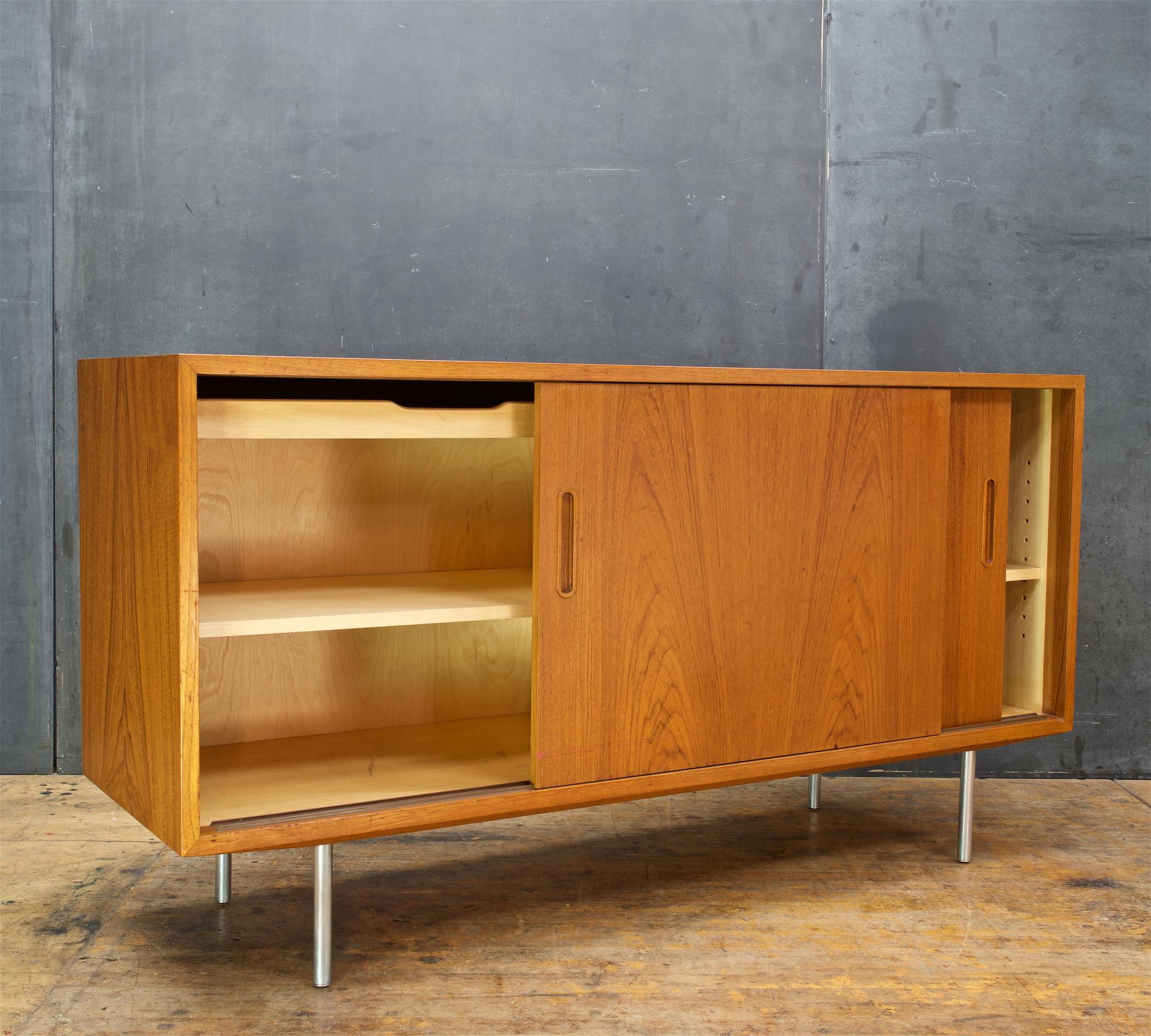 Scandinavian Modern 1960s Danish Teak Steel Credenza CabinModern Alps Chalet Cabinet Mid-Century