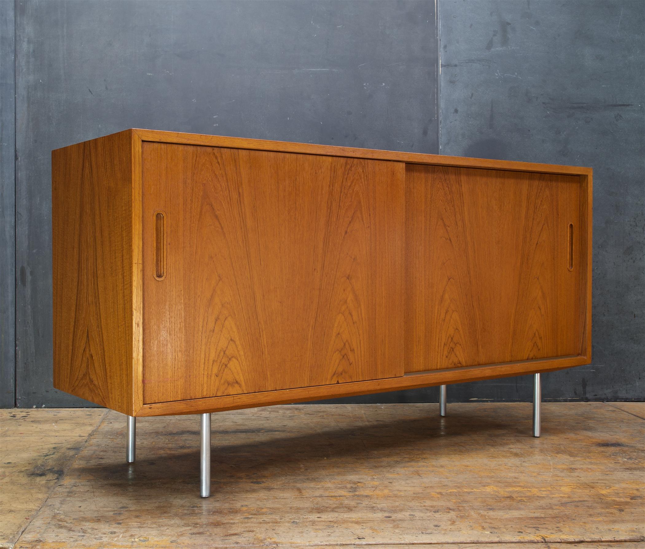 Oiled 1960s Danish Teak Steel Credenza CabinModern Alps Chalet Cabinet Mid-Century