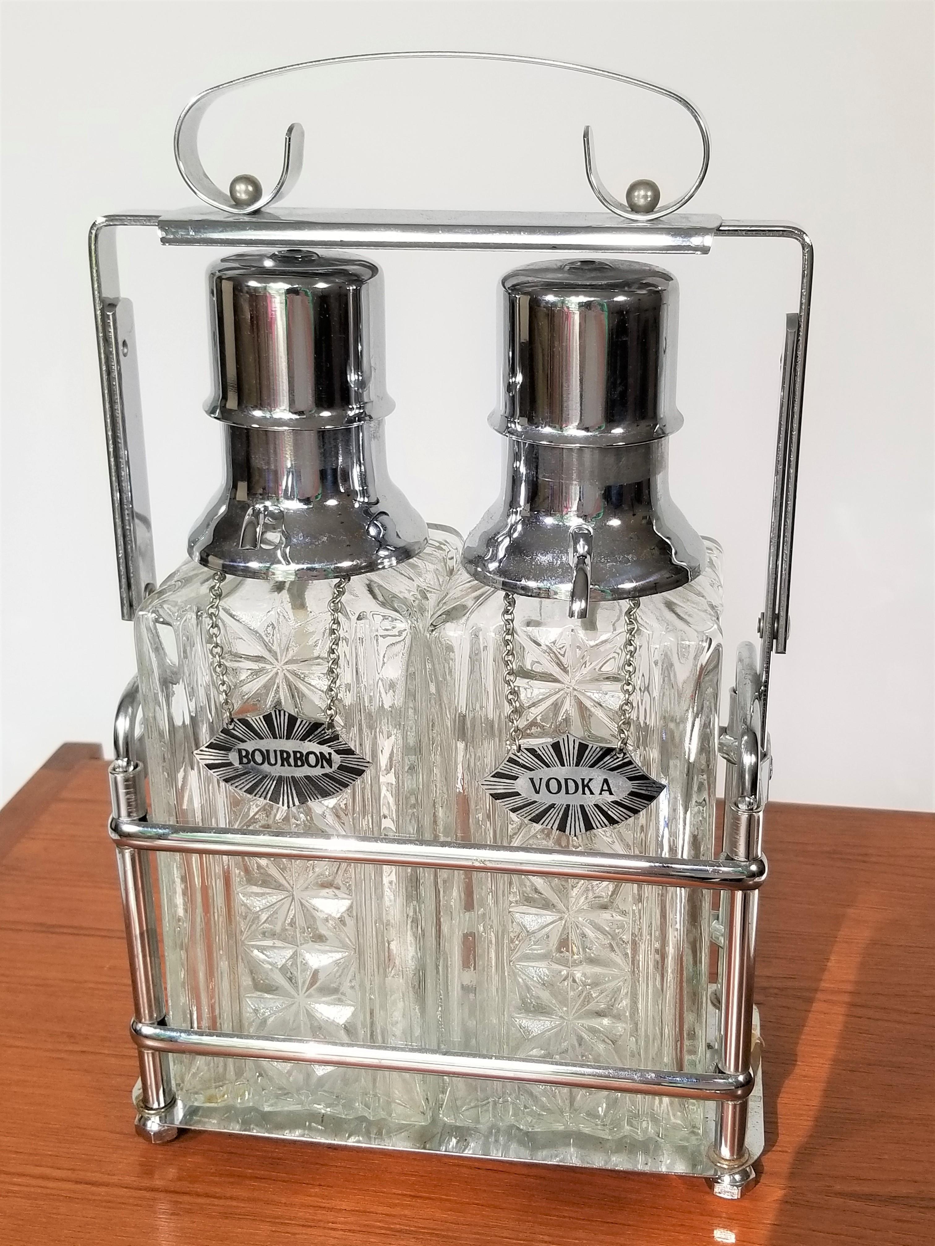 1960s Midcentury Decanter Set Chrome and Glass For Sale 3