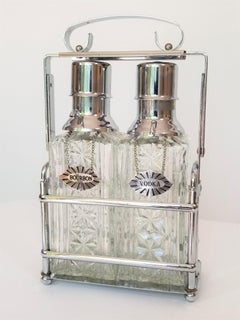 1960s Midcentury Decanter Set Chrome and Glass
