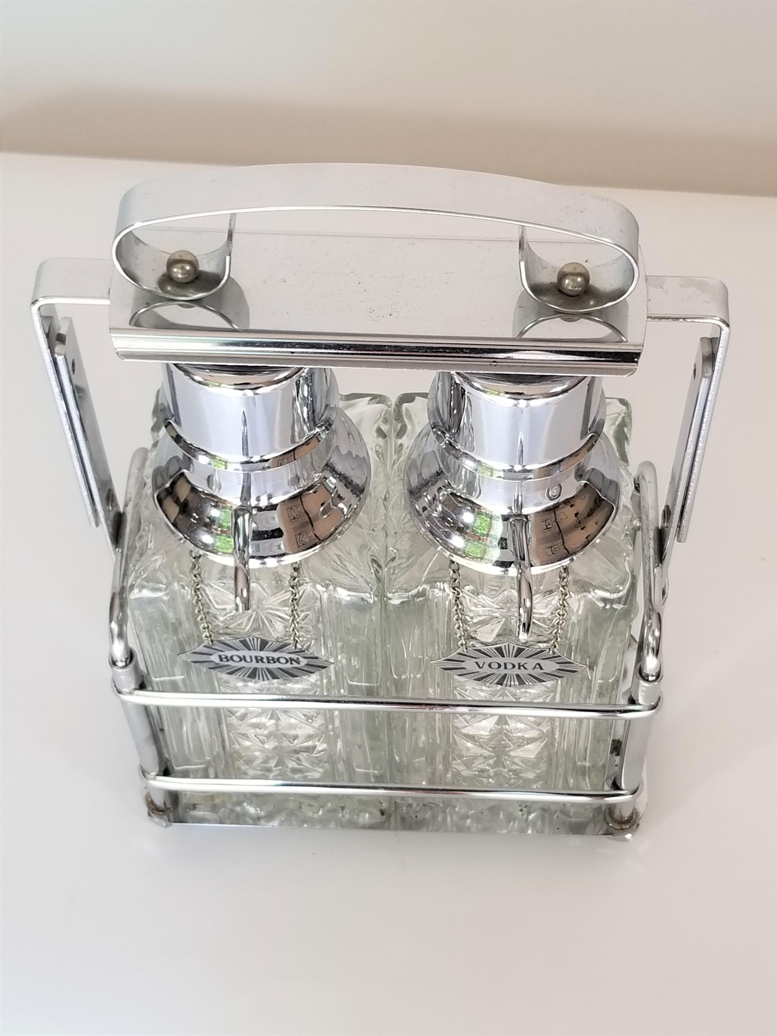 Mid-Century Modern 1960s Midcentury Decanter Set Chrome and Glass For Sale