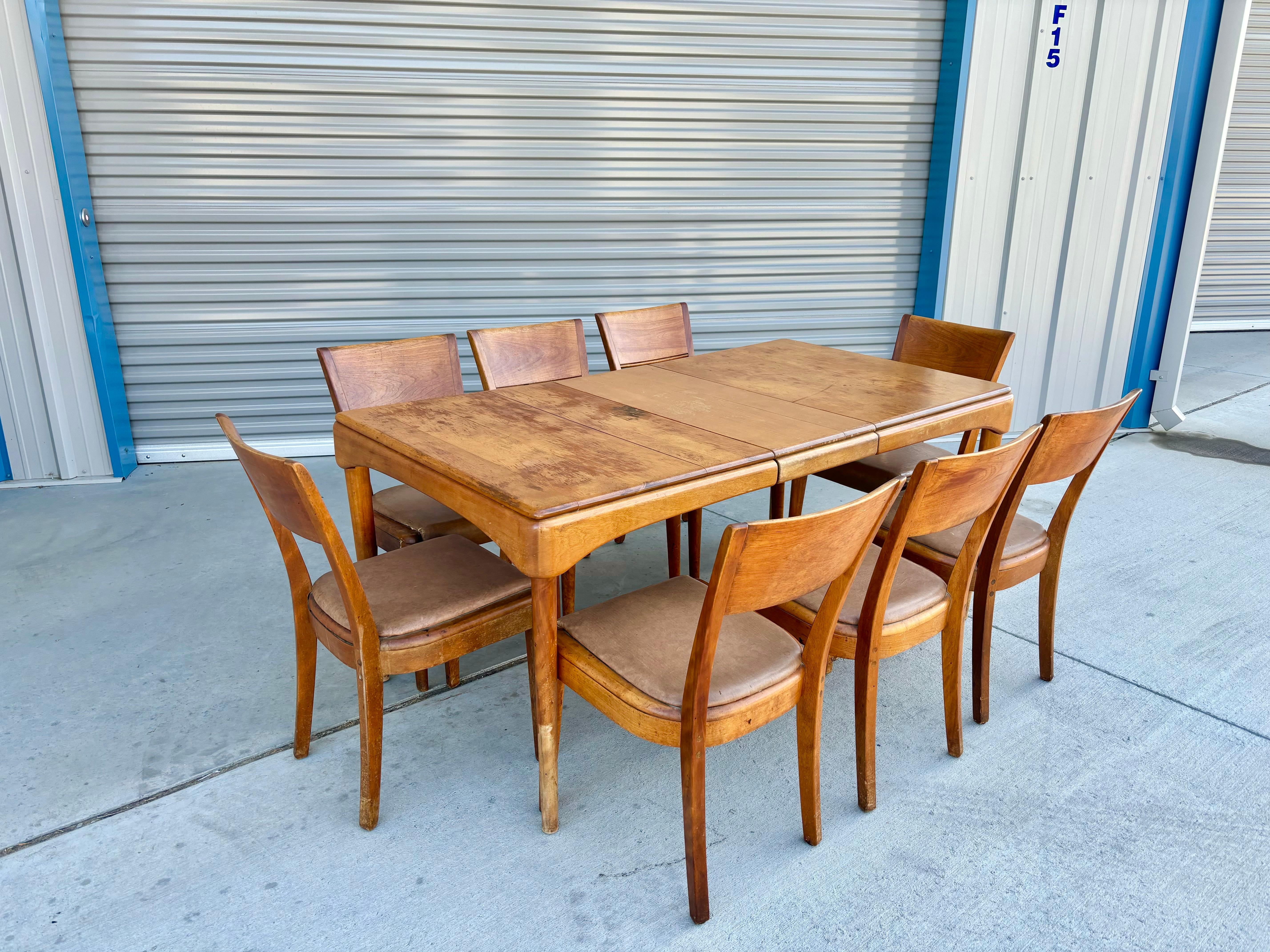 American 1960s Mid Century Dining Room Set by Heywood Wakefield - Set of 9 For Sale