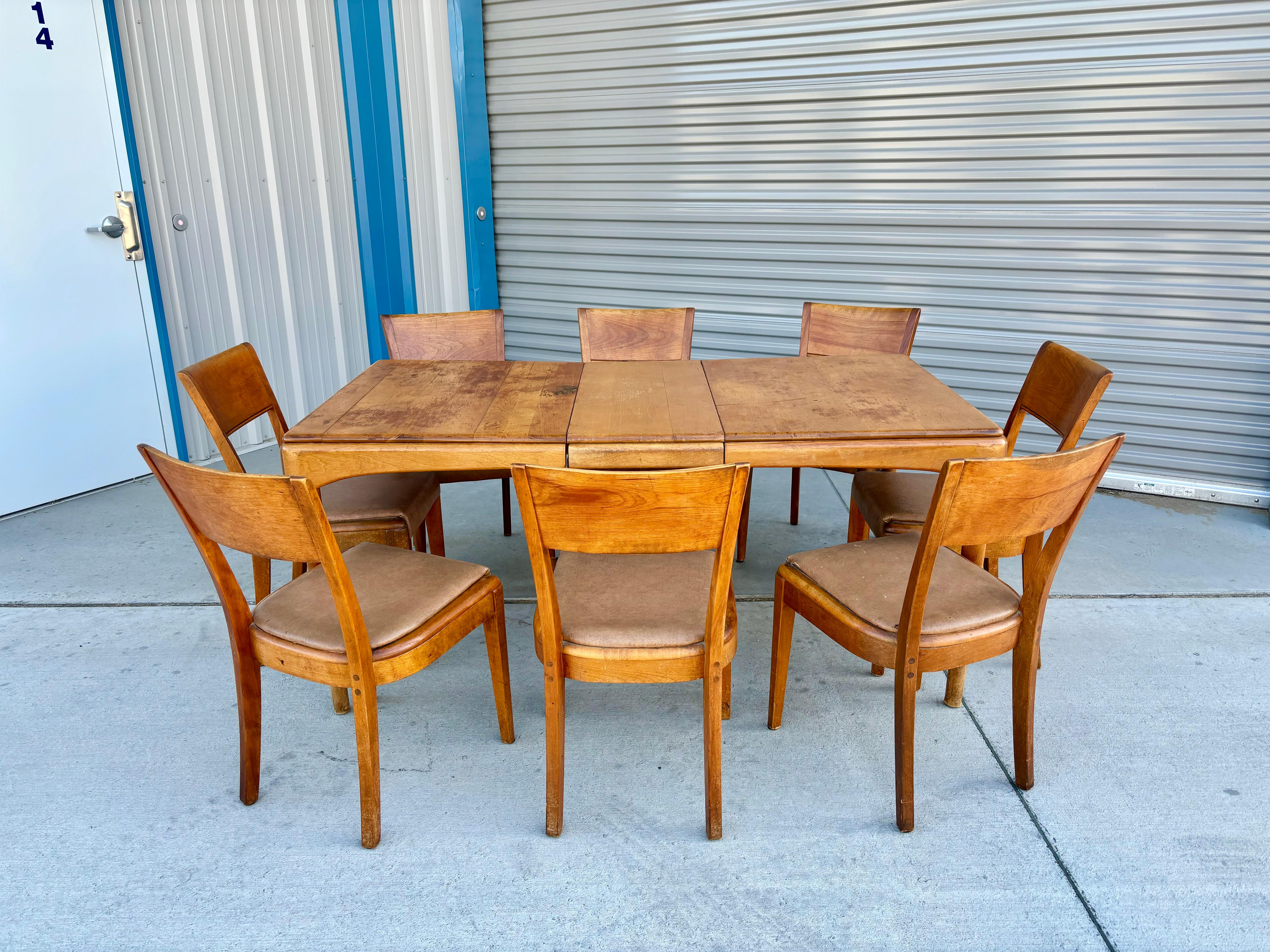 1960s Mid Century Dining Room Set by Heywood Wakefield - Set of 9 In Good Condition For Sale In North Hollywood, CA