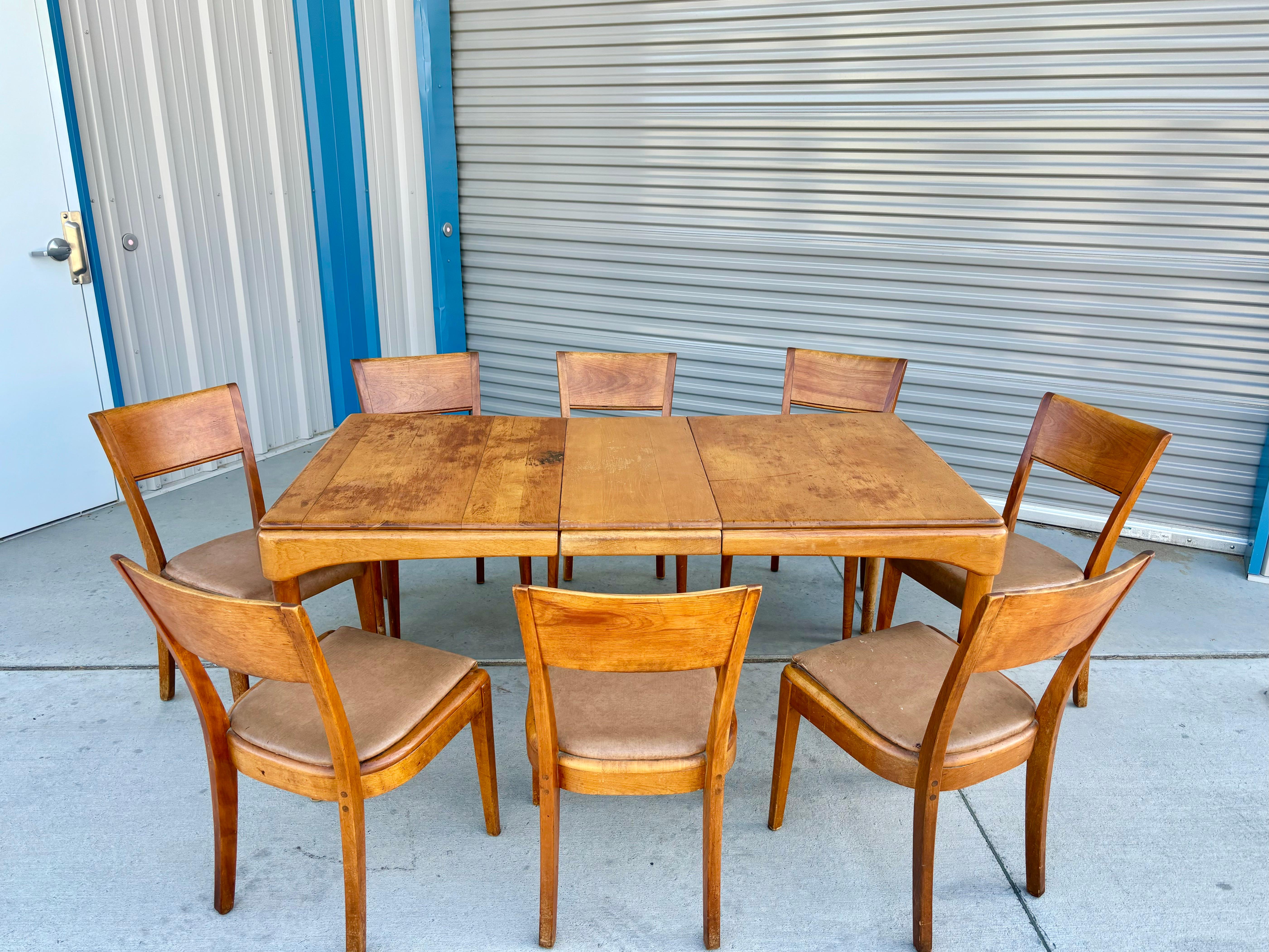 Faux Leather 1960s Mid Century Dining Room Set by Heywood Wakefield - Set of 9 For Sale