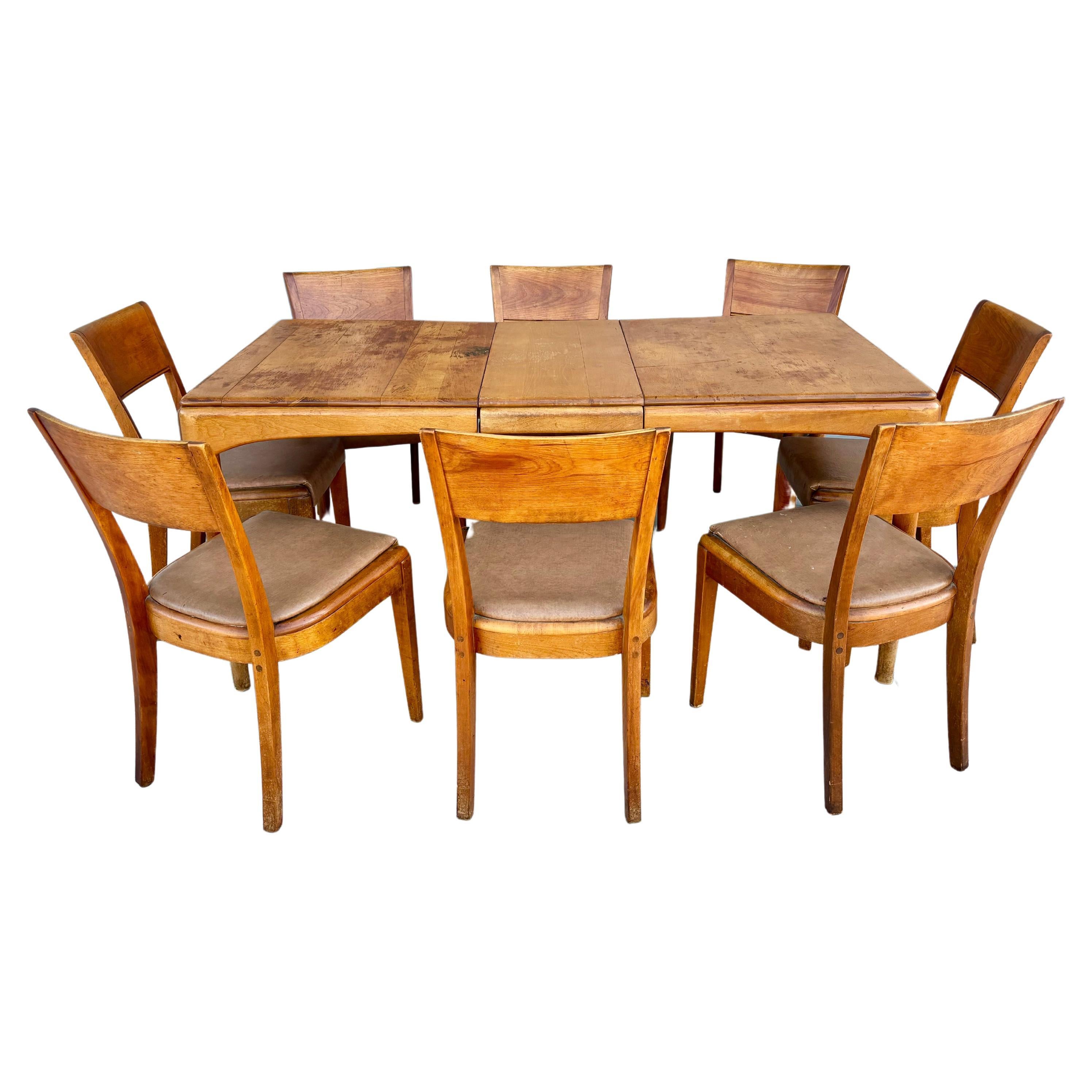 1960s Mid Century Dining Room Set by Heywood Wakefield - Set of 9 For Sale