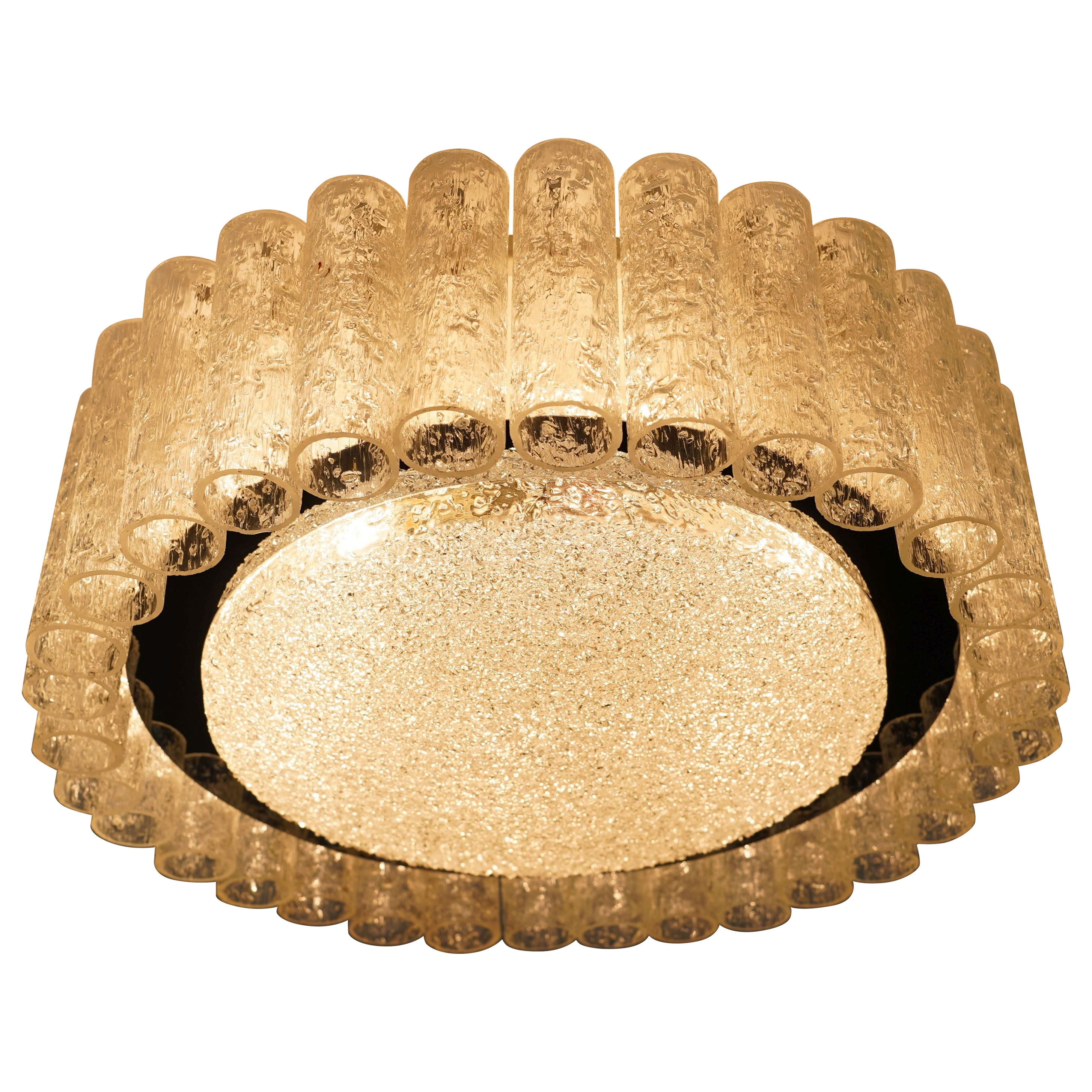 1960's mid century doria ice glass light CEILING FIXTURE with 32 glass tubes For Sale