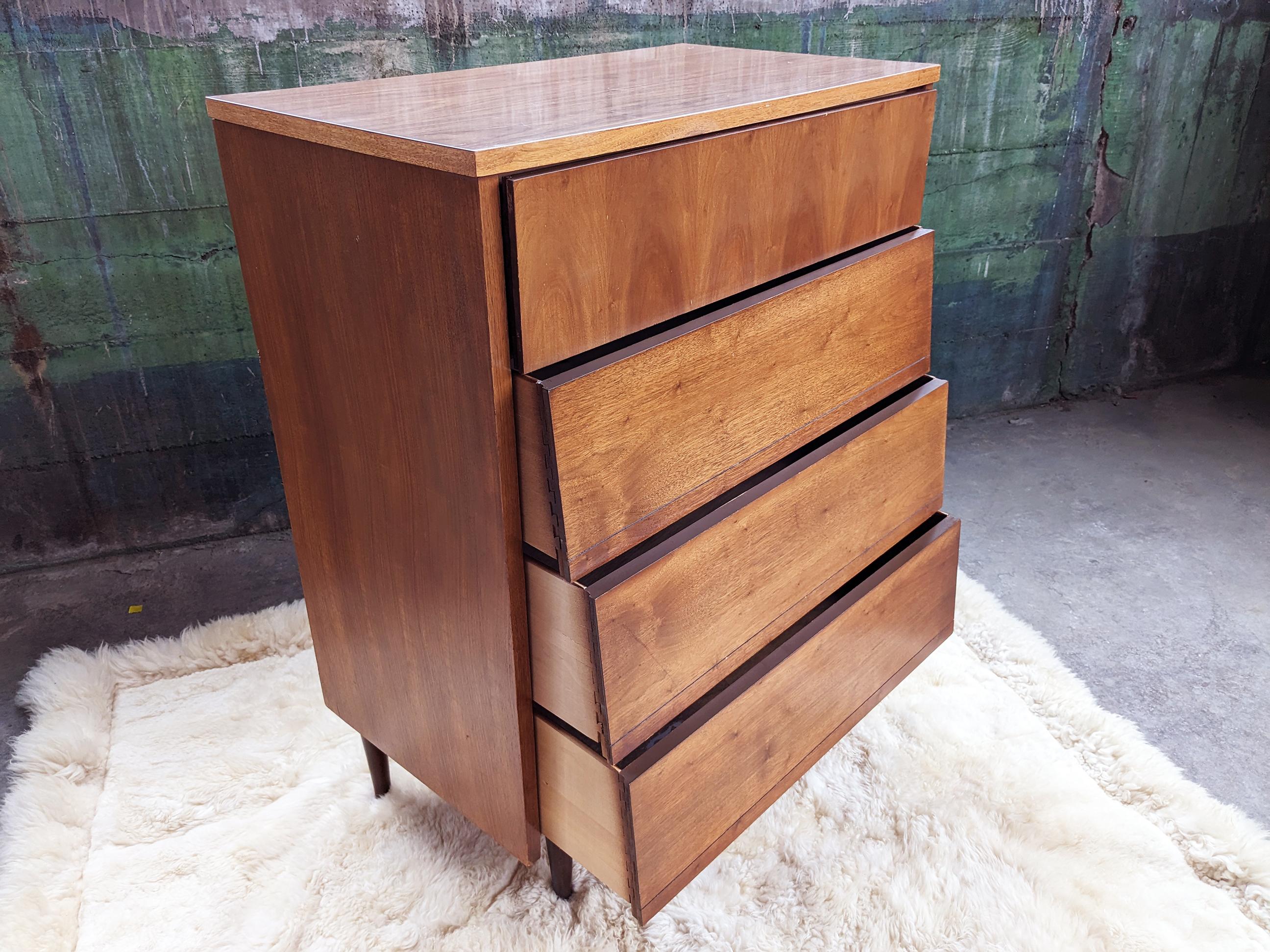 Mid-20th Century 1960s Mid Century Dresser, 4 Drawers, Tapered Danish Legs, Bar Storage, With Ven For Sale