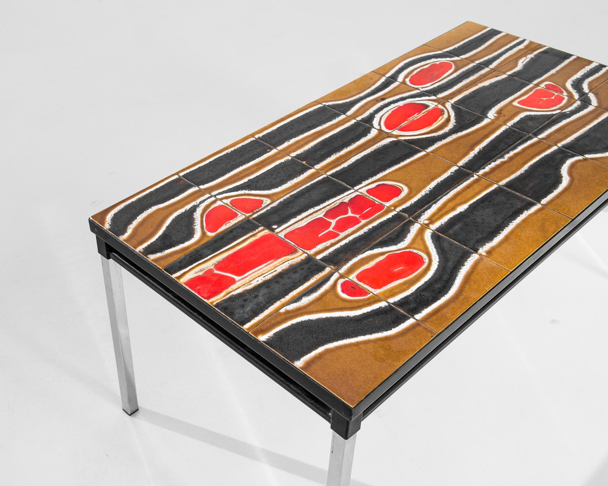 Mid-Century Modern 1960s Mid-Century French Glazed Tiles Metal Coffee Table For Sale