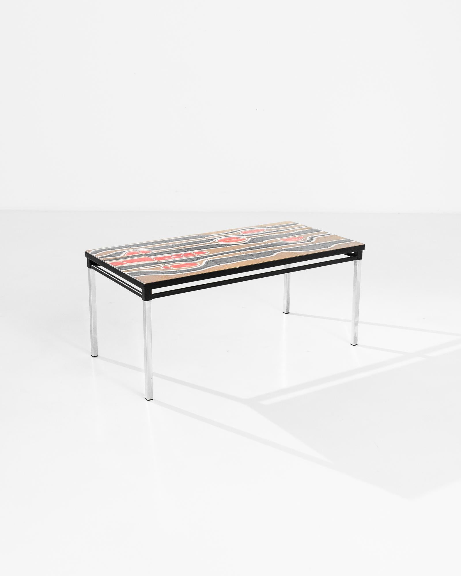 Mid-20th Century 1960s Mid-Century French Glazed Tiles Metal Coffee Table For Sale