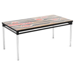 1960s Mid-Century French Glazed Tiles Metal Coffee Table