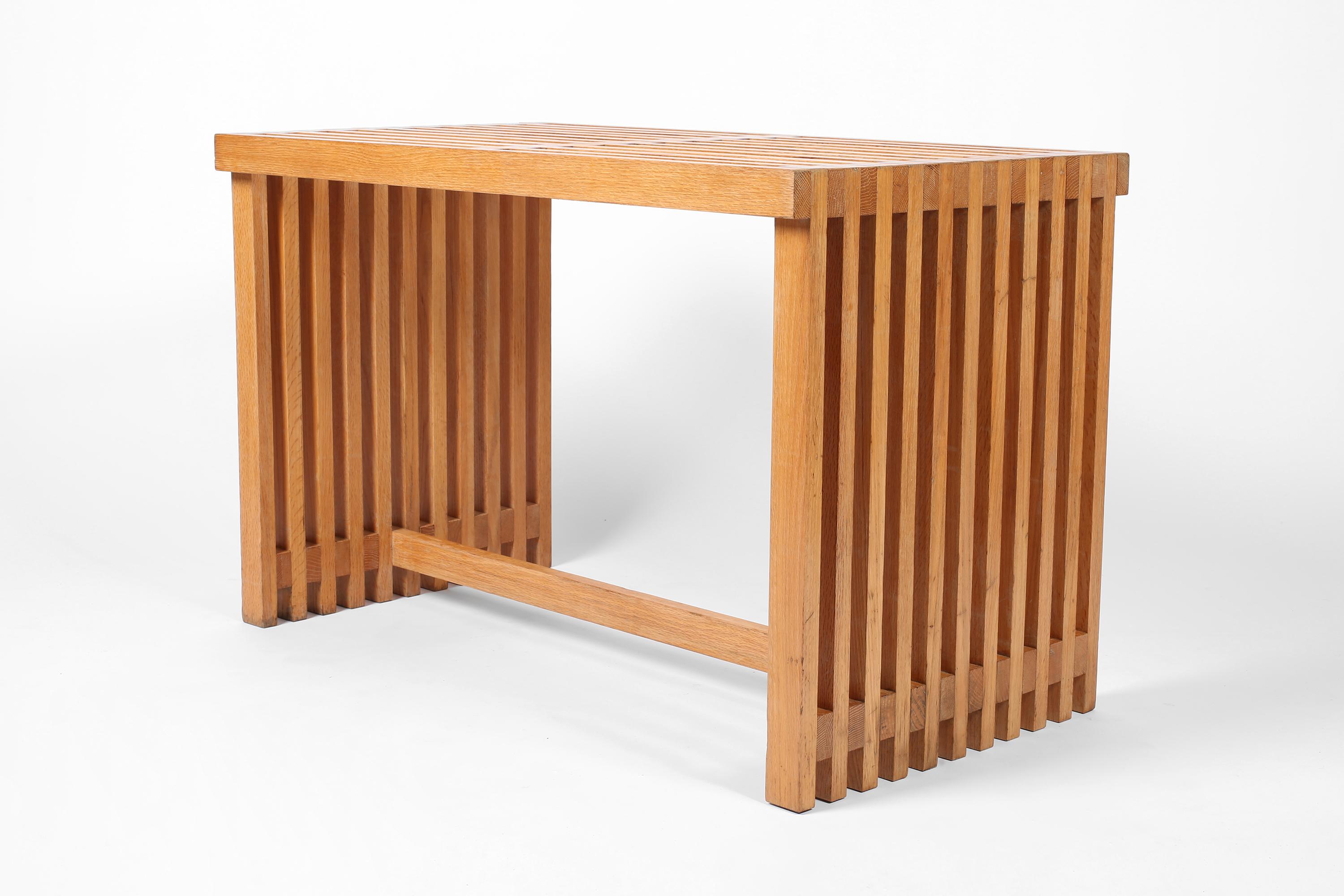 Scrivania modernista francese del 1960 a doghe in Oak Oak in vendita 6
