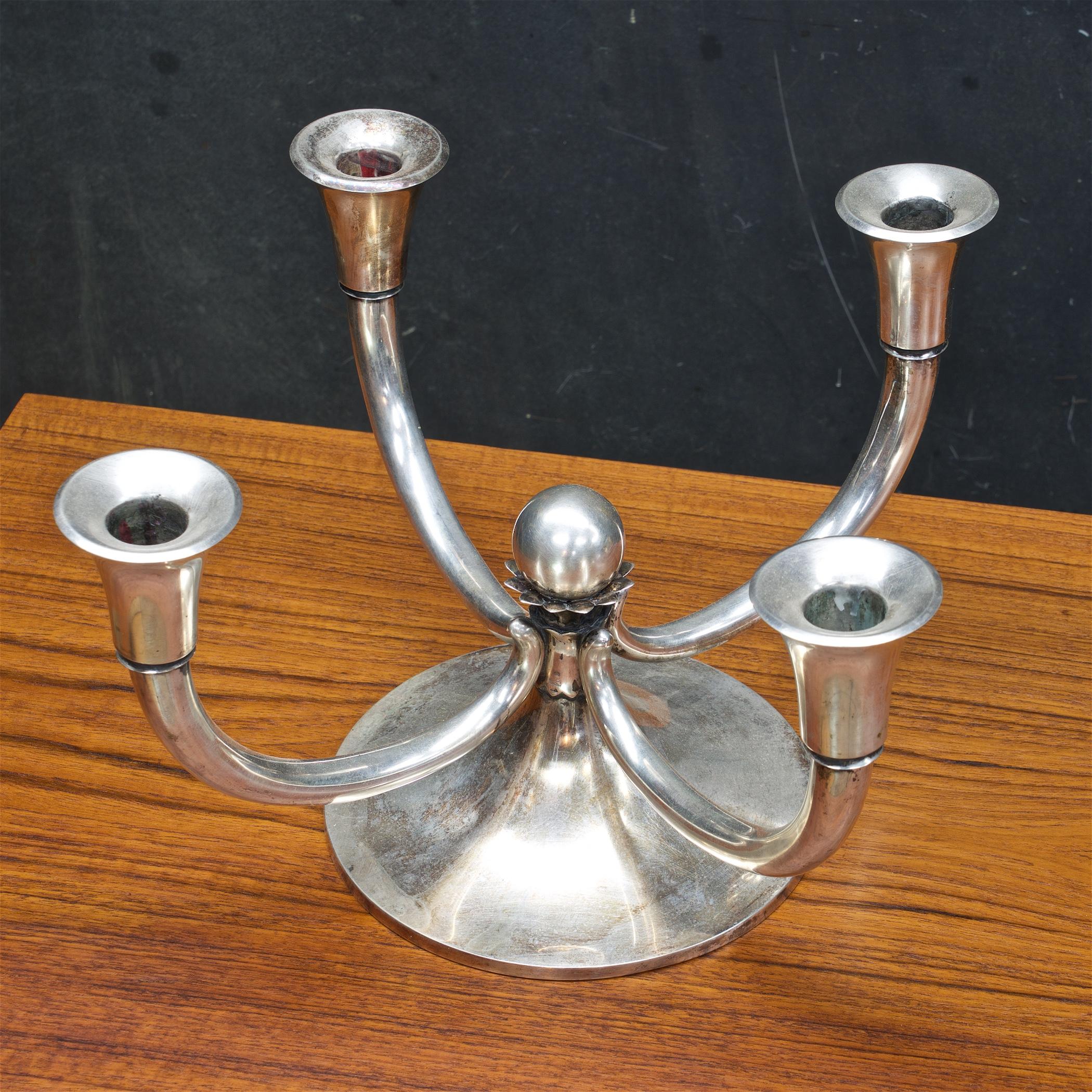 Hand-Crafted 1960s Midcentury Georg Jensen Style Sterling Candelabras Candleholders For Sale