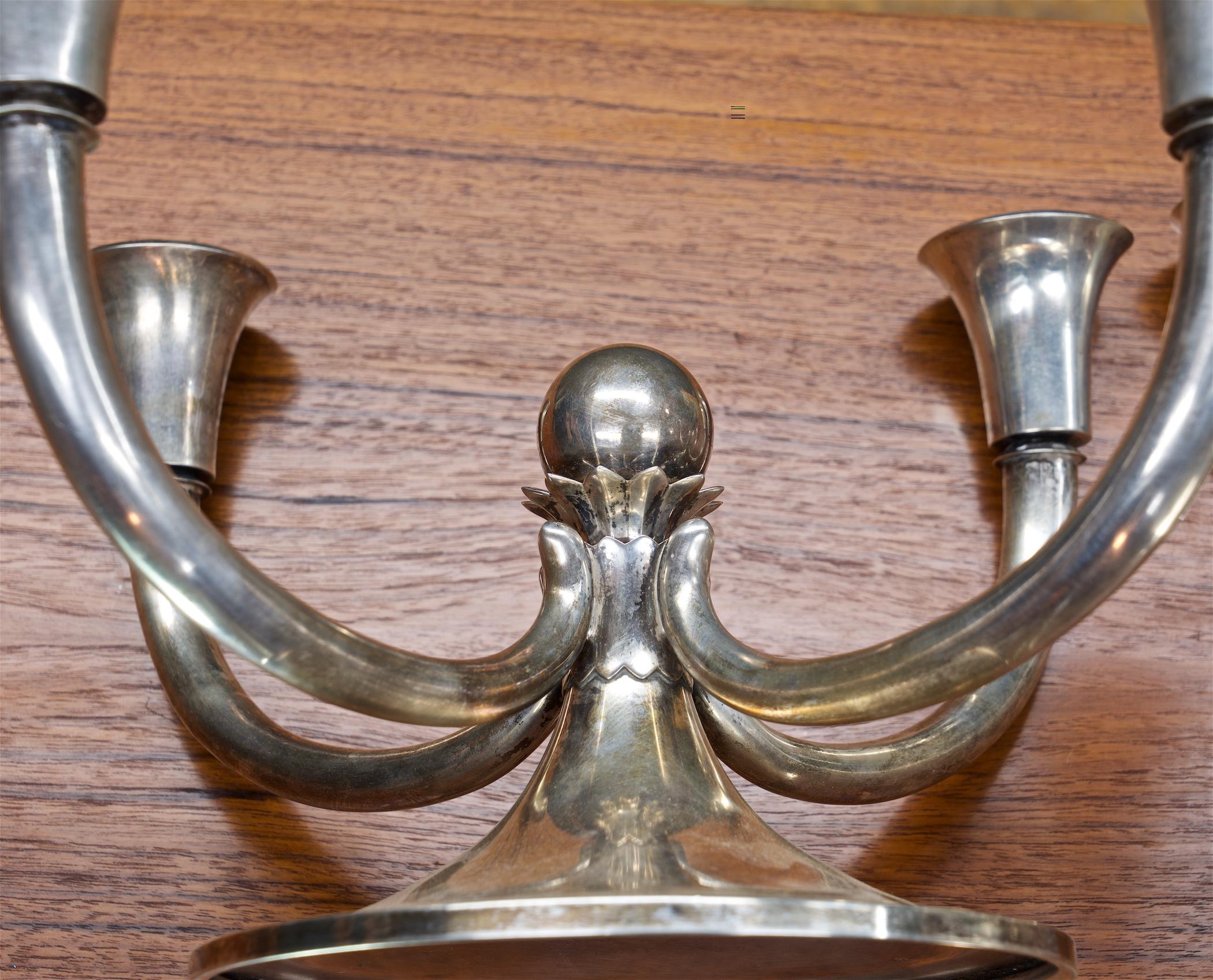 Sterling Silver 1960s Midcentury Georg Jensen Style Sterling Candelabras Candleholders For Sale