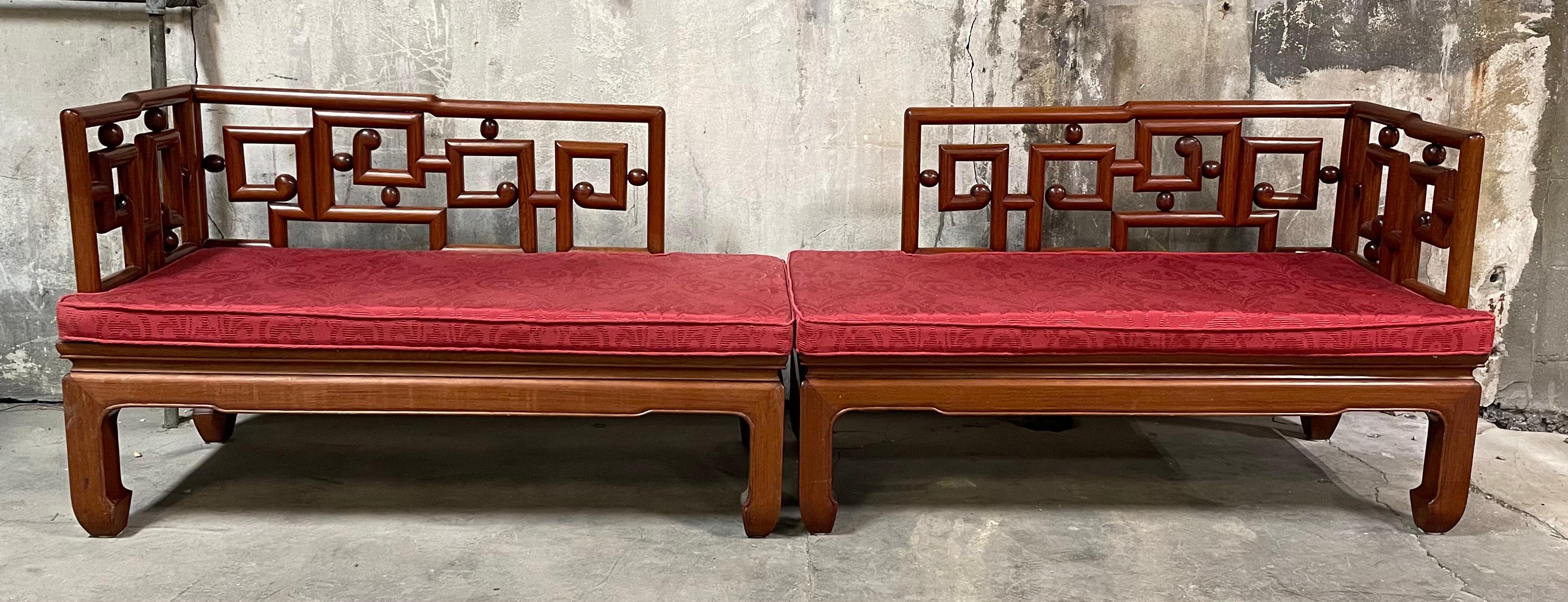 Phenomenal mid century George Zee Teak sectional. Superb detailing in fretwork with classic Ming legs. Versatile in placement. Solid and heavy. From the estate of an executive with The Ford Foundation who purchased it while on business in the