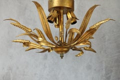 1960s Mid-century Gilt Metal Wheat Flush Mount, Coco Chanel Style