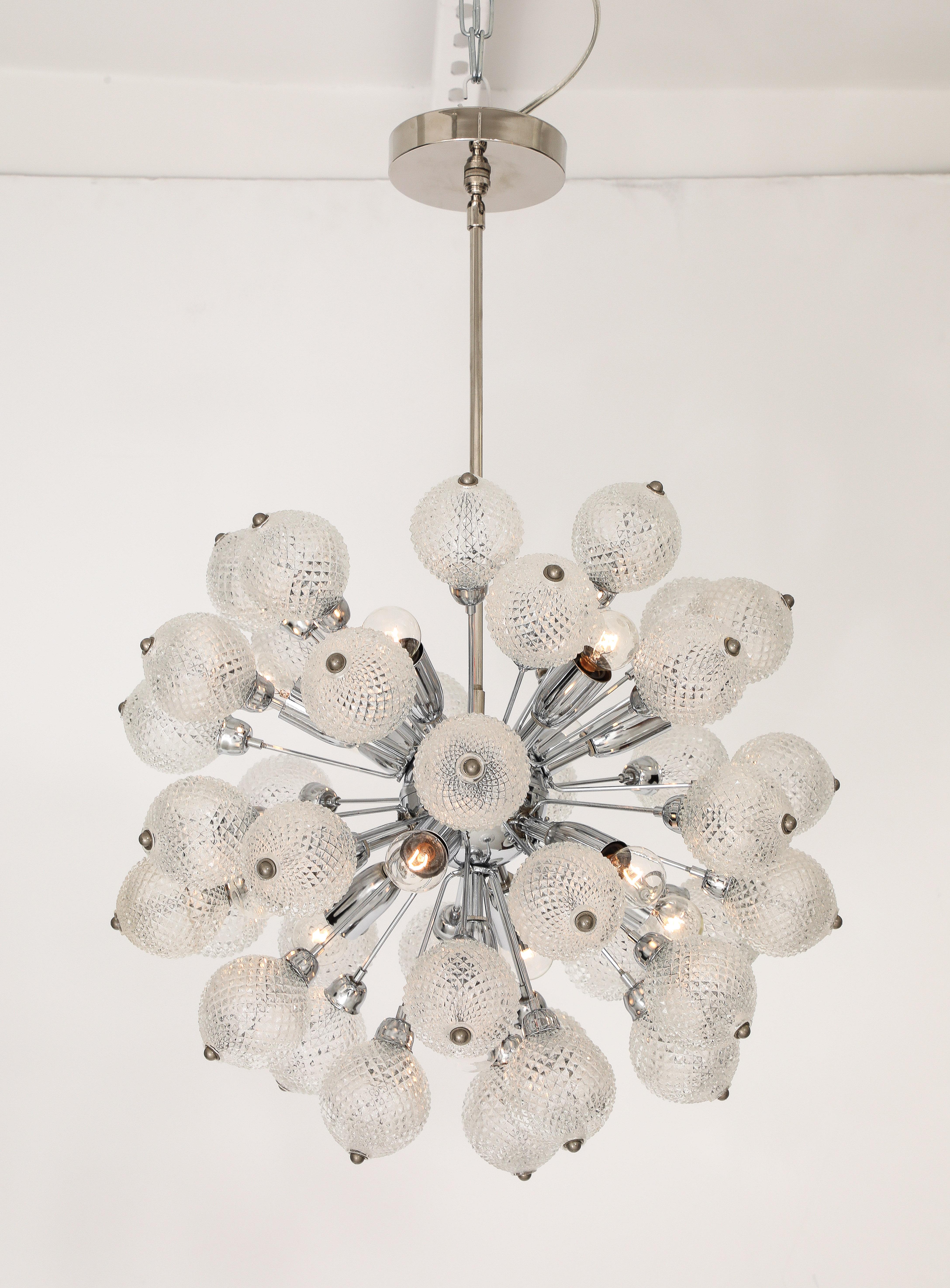 Faceted 1960's Mid - Century Glass Ball Sputnik Chandelier For Sale