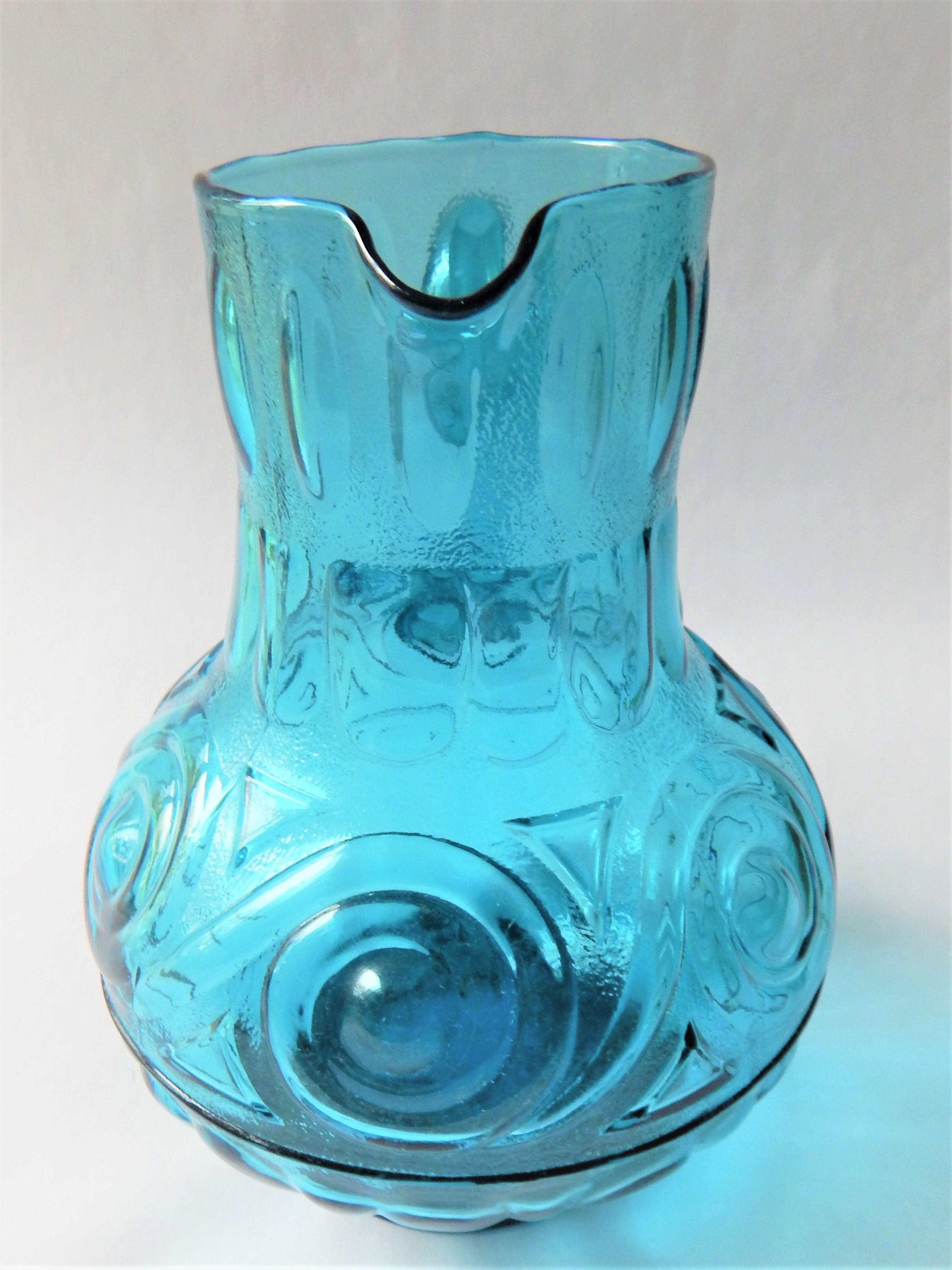 Italian Glass Pitcher Blue Mid Century 1960s Abstract Italy  In Excellent Condition In New York, NY
