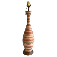 1960s Mid Century Glazed Ceramic Table Lamp With Wood Base