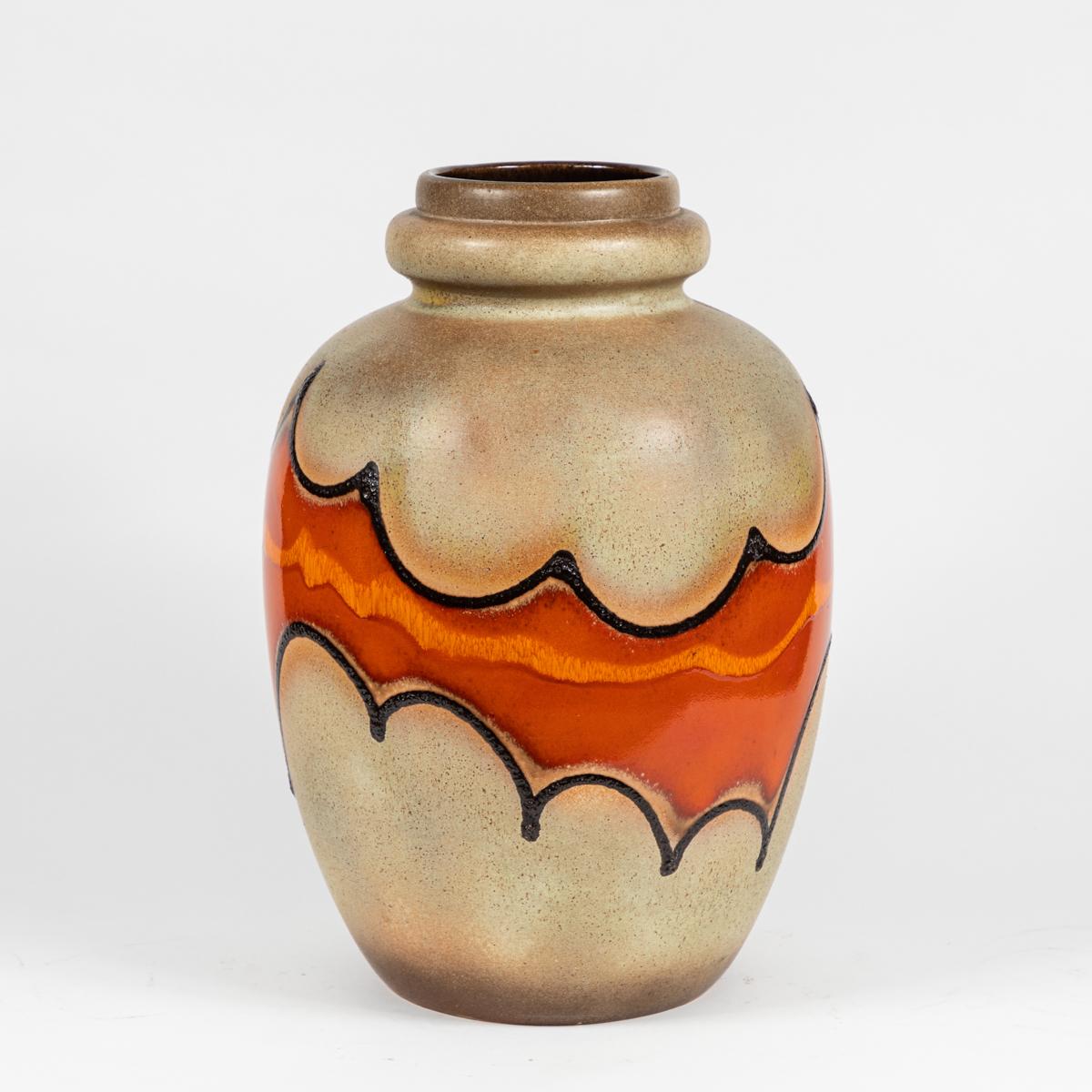 Mid-20th Century 1960s Midcentury Glazed Vase with Orange Red Accent