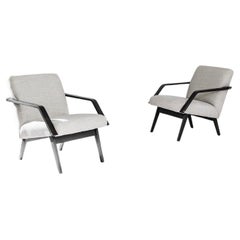 1960s Mid-Century Grey Czech Armchairs, a Pair