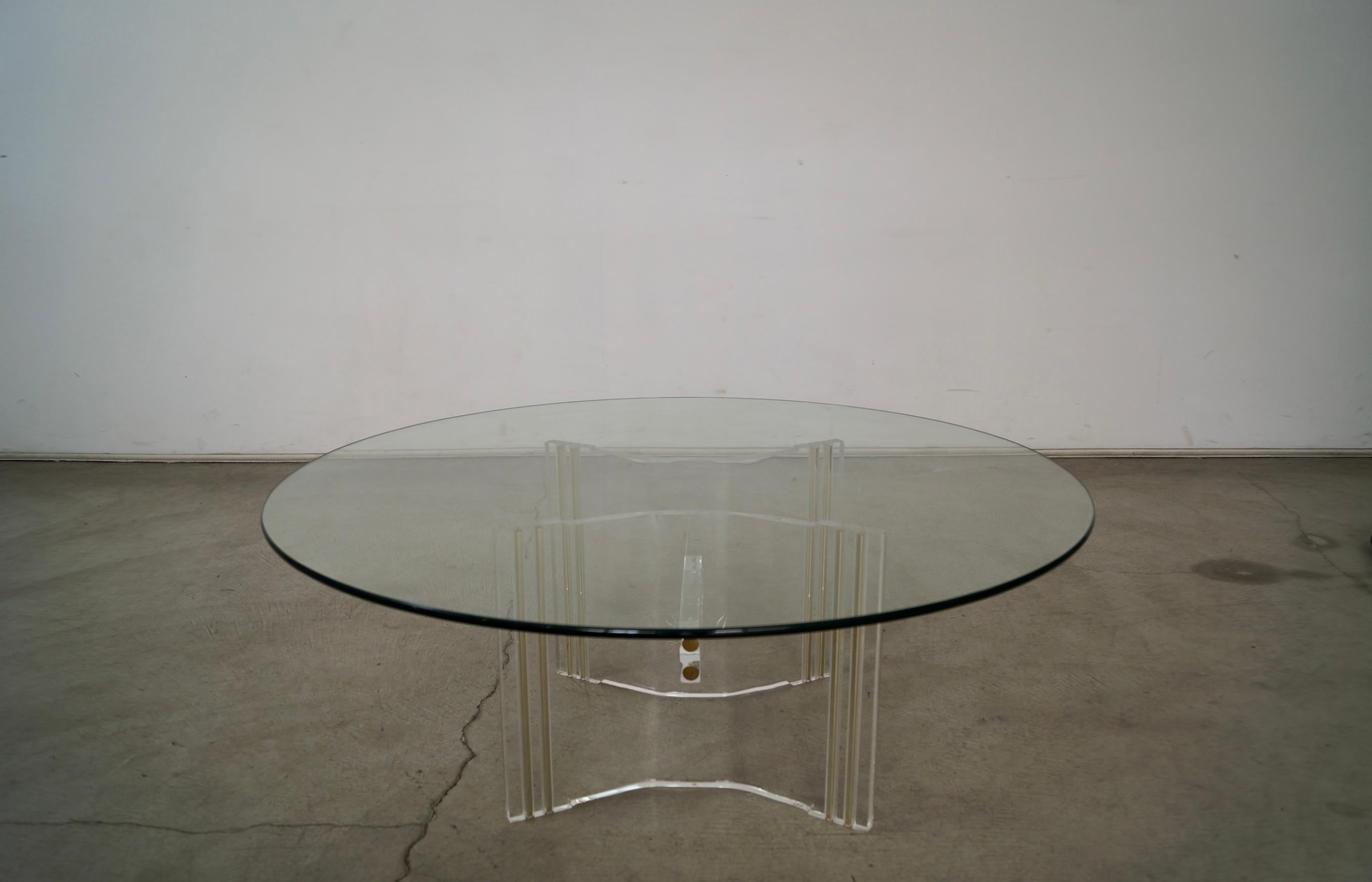 1960's Mid-Century Hollywood Regency Lucite & Brass Coffee Table For Sale 5