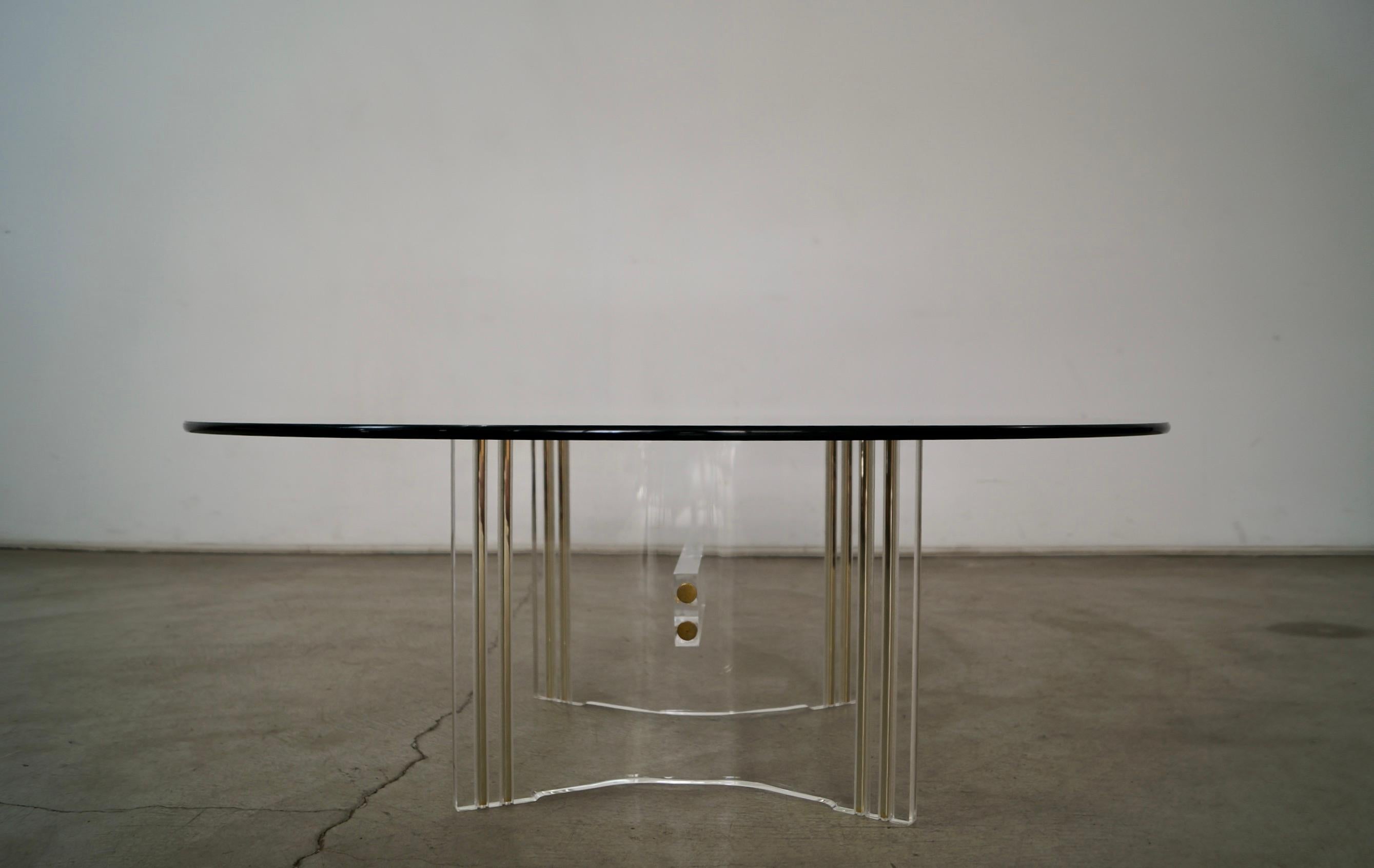 1960's Mid-Century Hollywood Regency Lucite & Brass Coffee Table For Sale 6