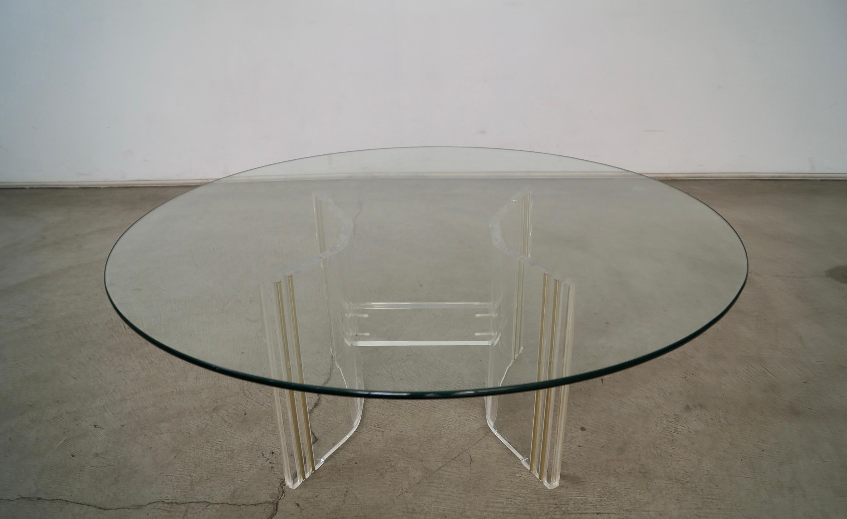 Mid-20th Century 1960's Mid-Century Hollywood Regency Lucite & Brass Coffee Table For Sale