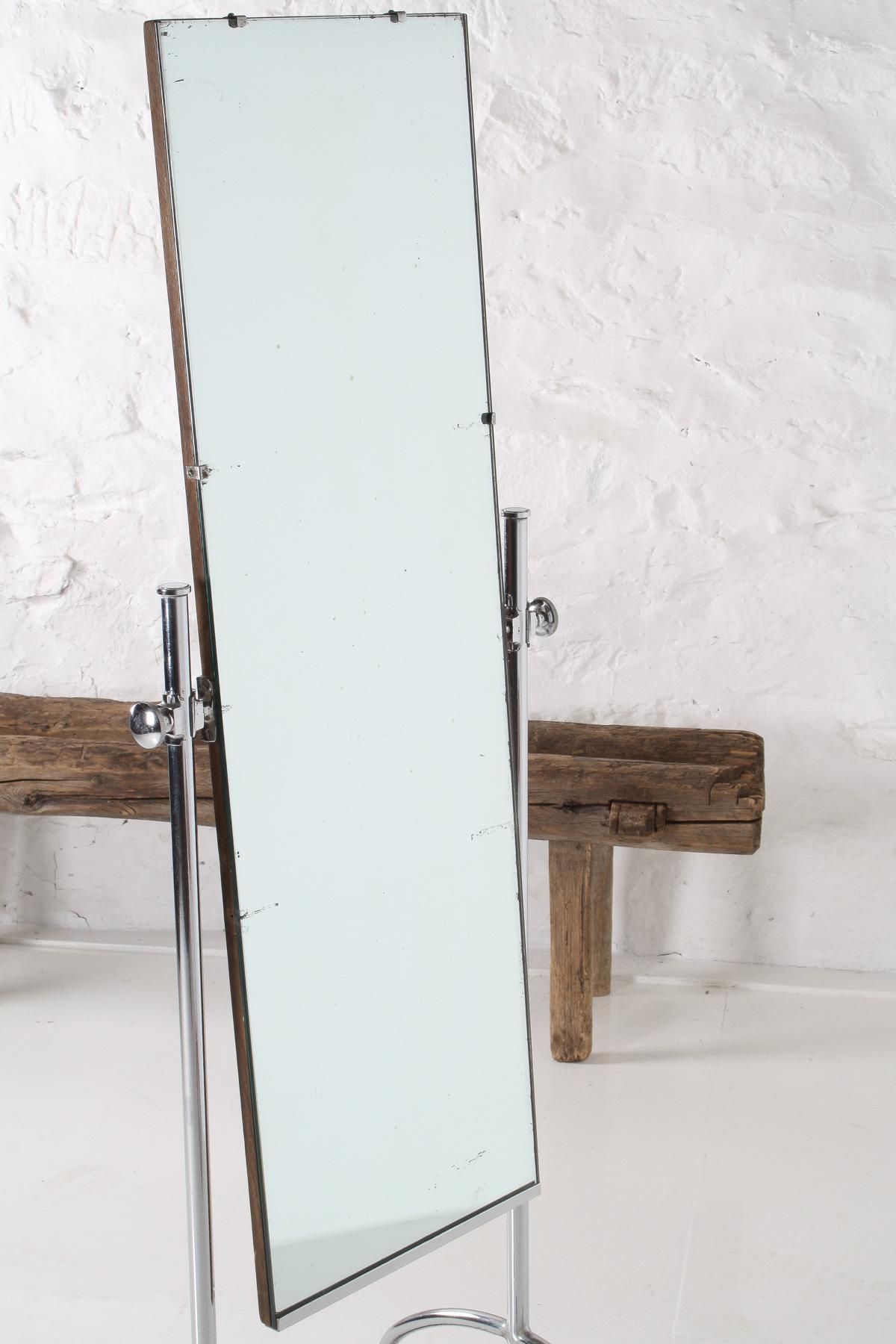 1960s Mid Century Industrial Vintage Chrome Floor Standing Cheval Mirror For Sale 12