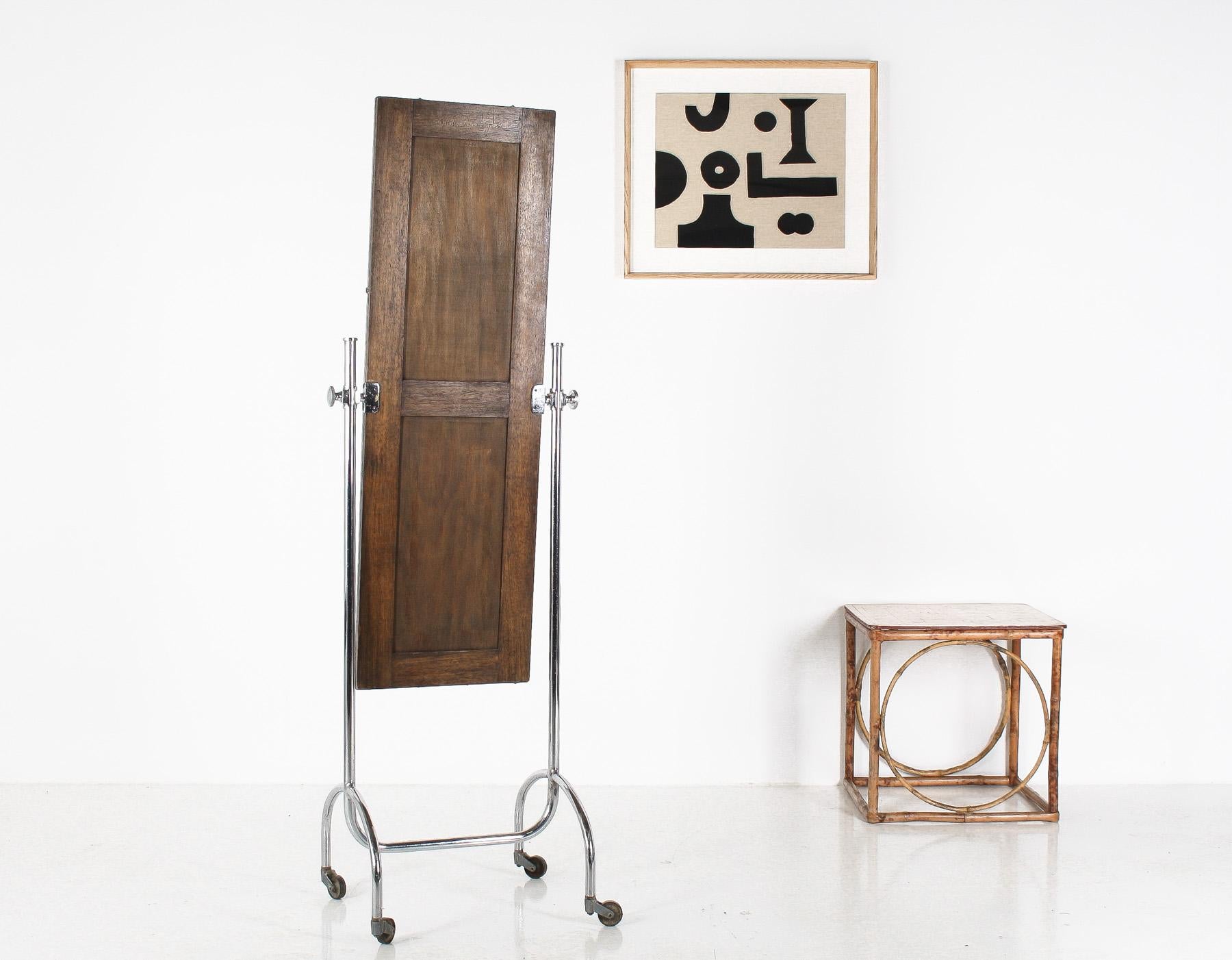 British 1960s Mid Century Industrial Vintage Chrome Floor Standing Cheval Mirror For Sale