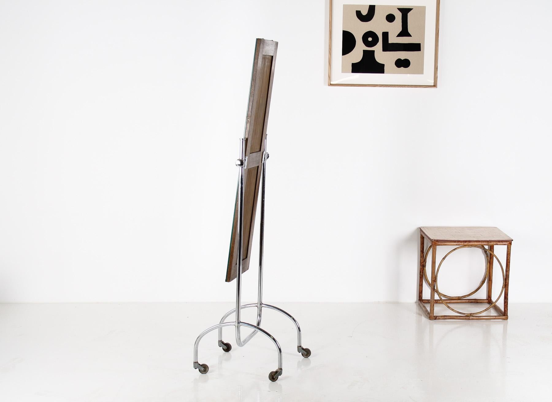 20th Century 1960s Mid Century Industrial Vintage Chrome Floor Standing Cheval Mirror For Sale