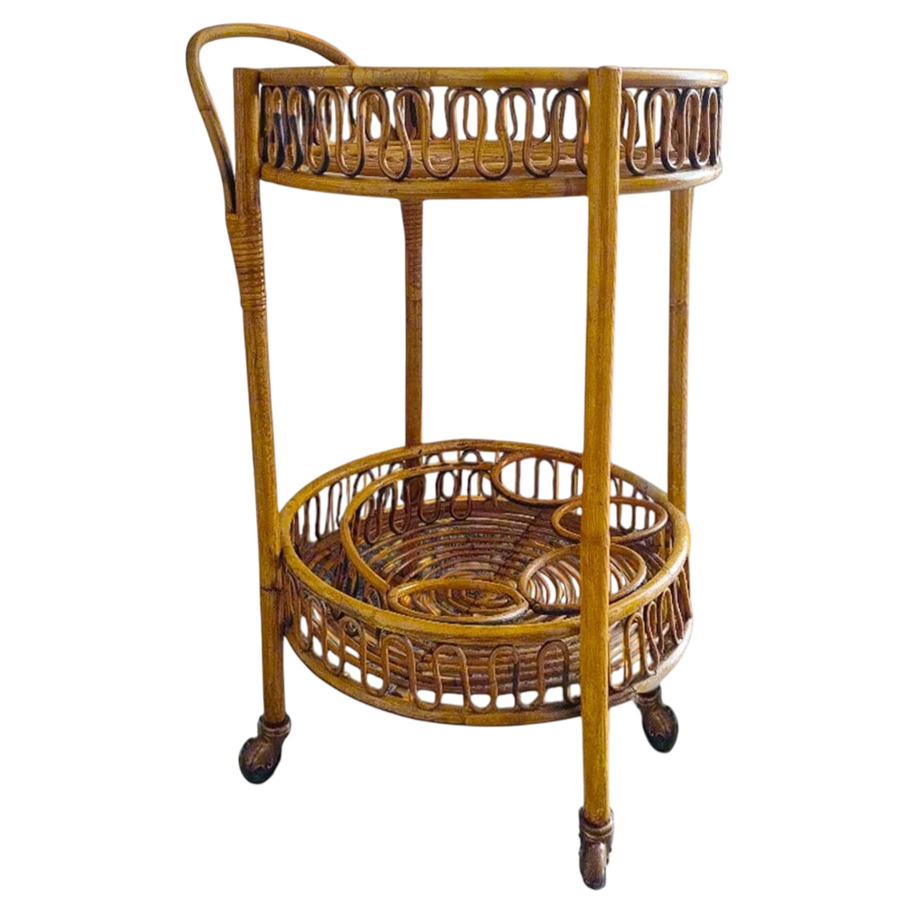 Franco Albini Bamboo Bar Cart, Italian Mid-Century Modern Design
