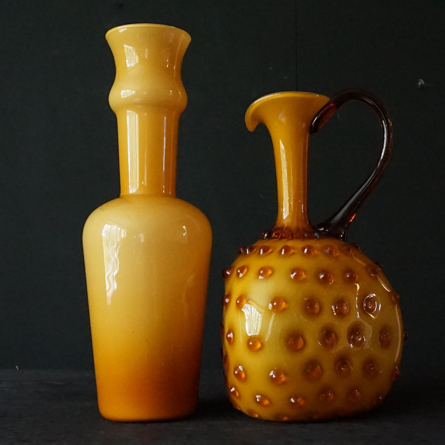 1960s Mid-Century Italian Butterscotch Caramel Cased Empoli Glass Jars and Vases 3