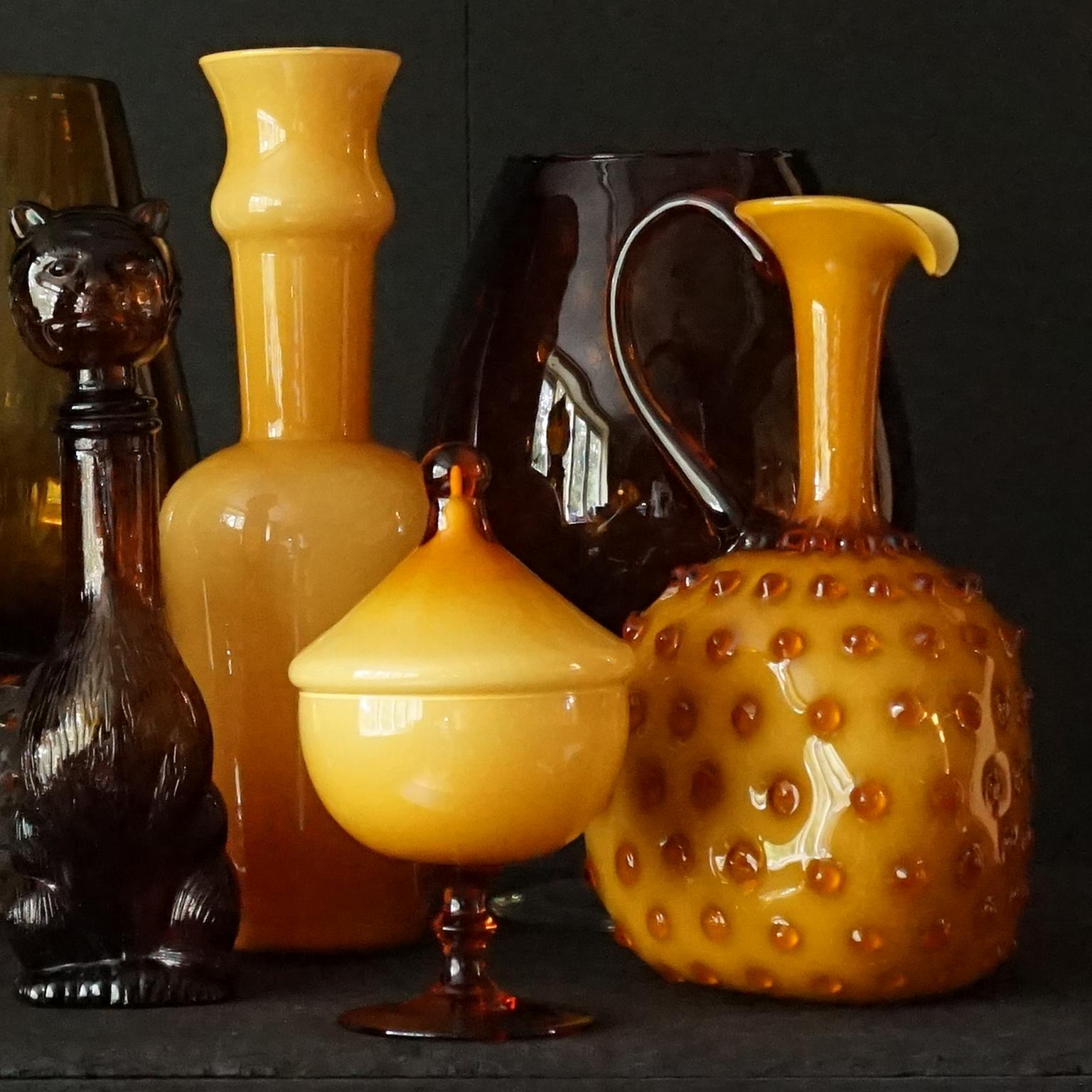 Mid-Century Modern Pots et vases en verre Empoli avec étui à caramel caramel, Italie, milieu du siècle dernier en vente