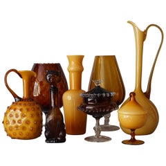 1960s Mid-Century Italian Butterscotch Caramel Cased Empoli Glass Jars and Vases