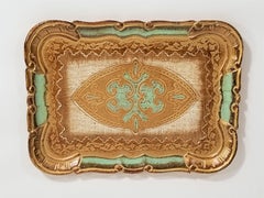 1960s Mid Century Italian Giltwood. Hand Painted Wooden Tray
