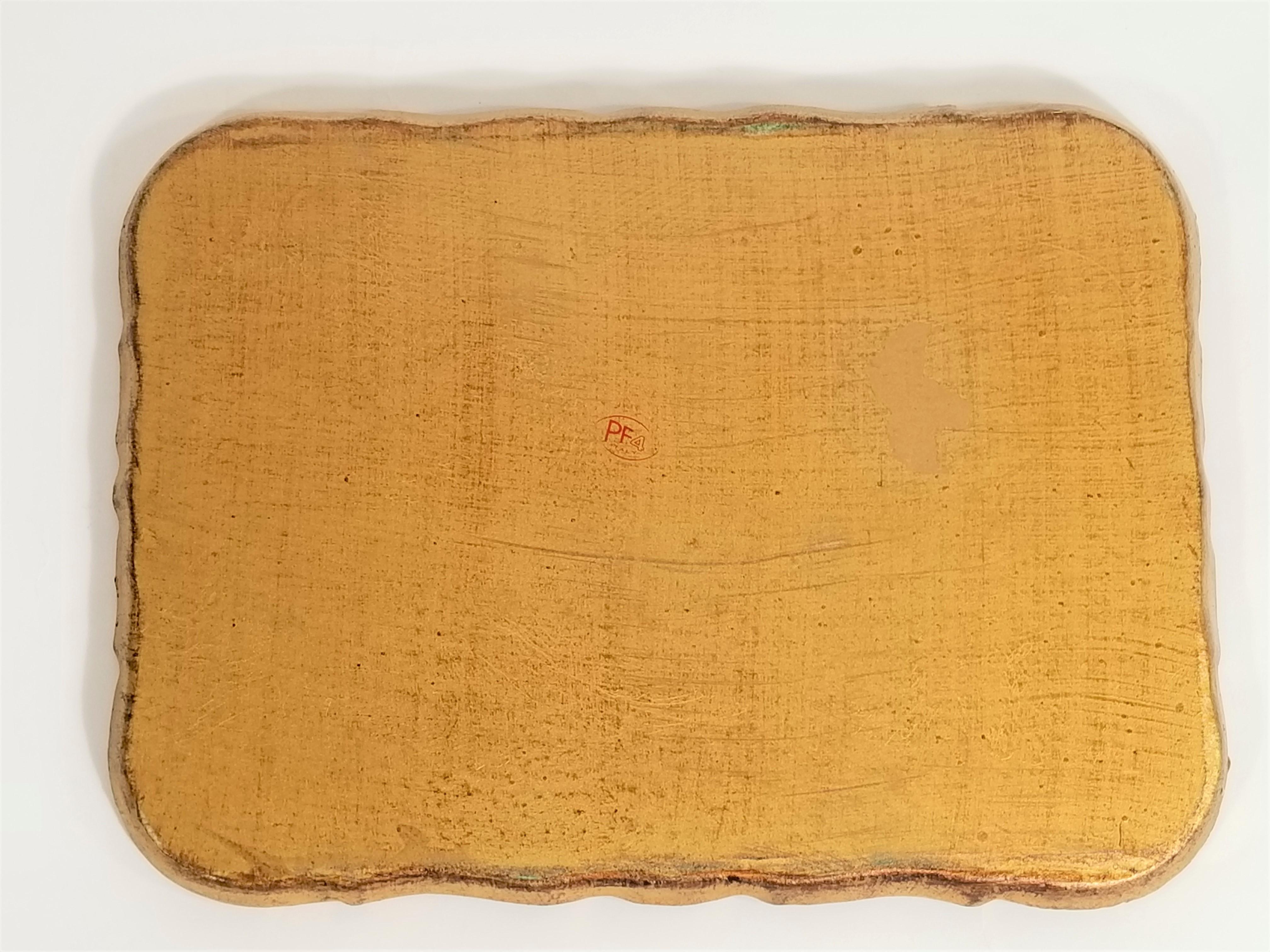 Hand-Painted 1960s Mid Century Italian Giltwood. Hand Painted Wooden Tray For Sale