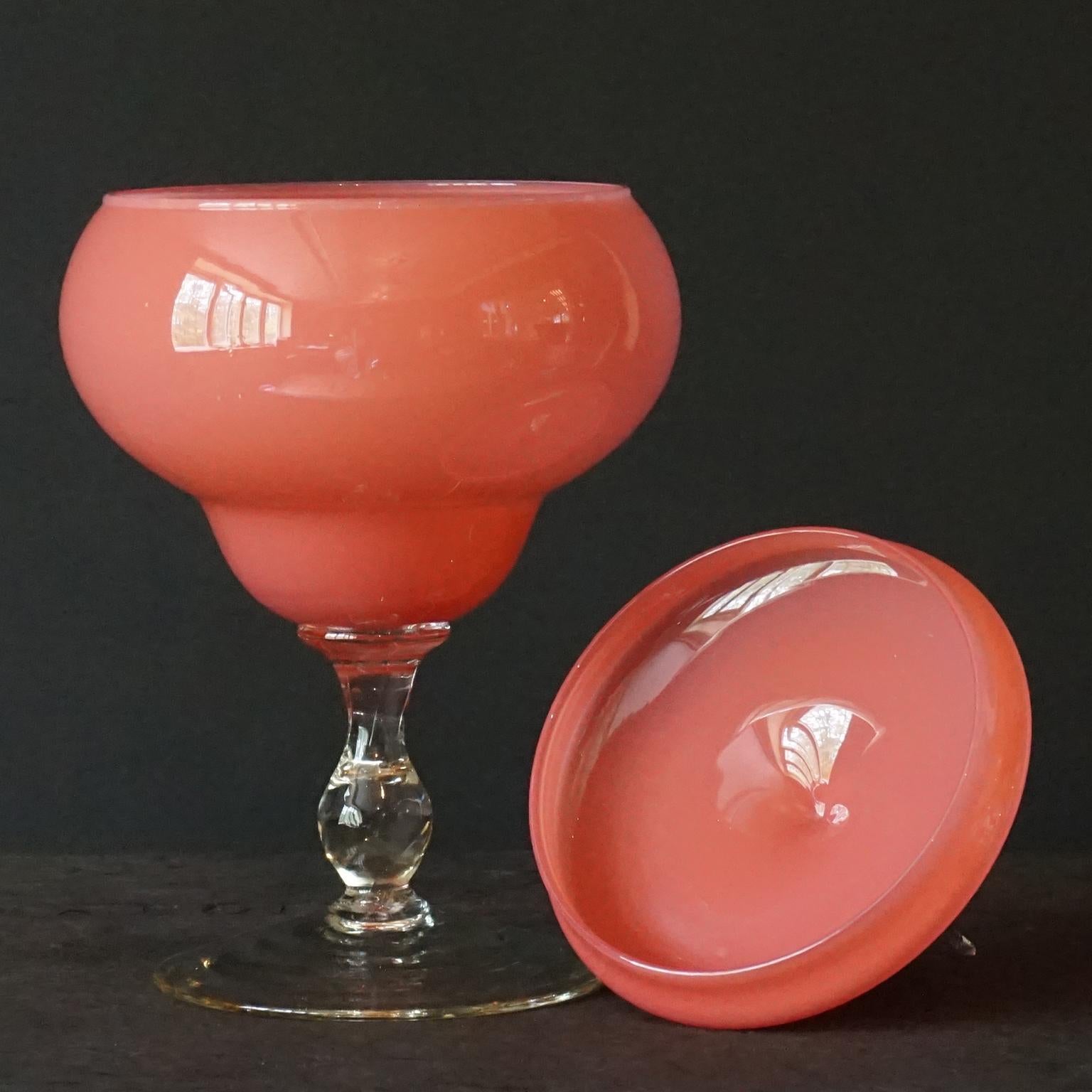 Jarras Floreros Boticarios de Cristal Empoli Rosa Italianos de Mitad de Siglo de 1960 en venta 7