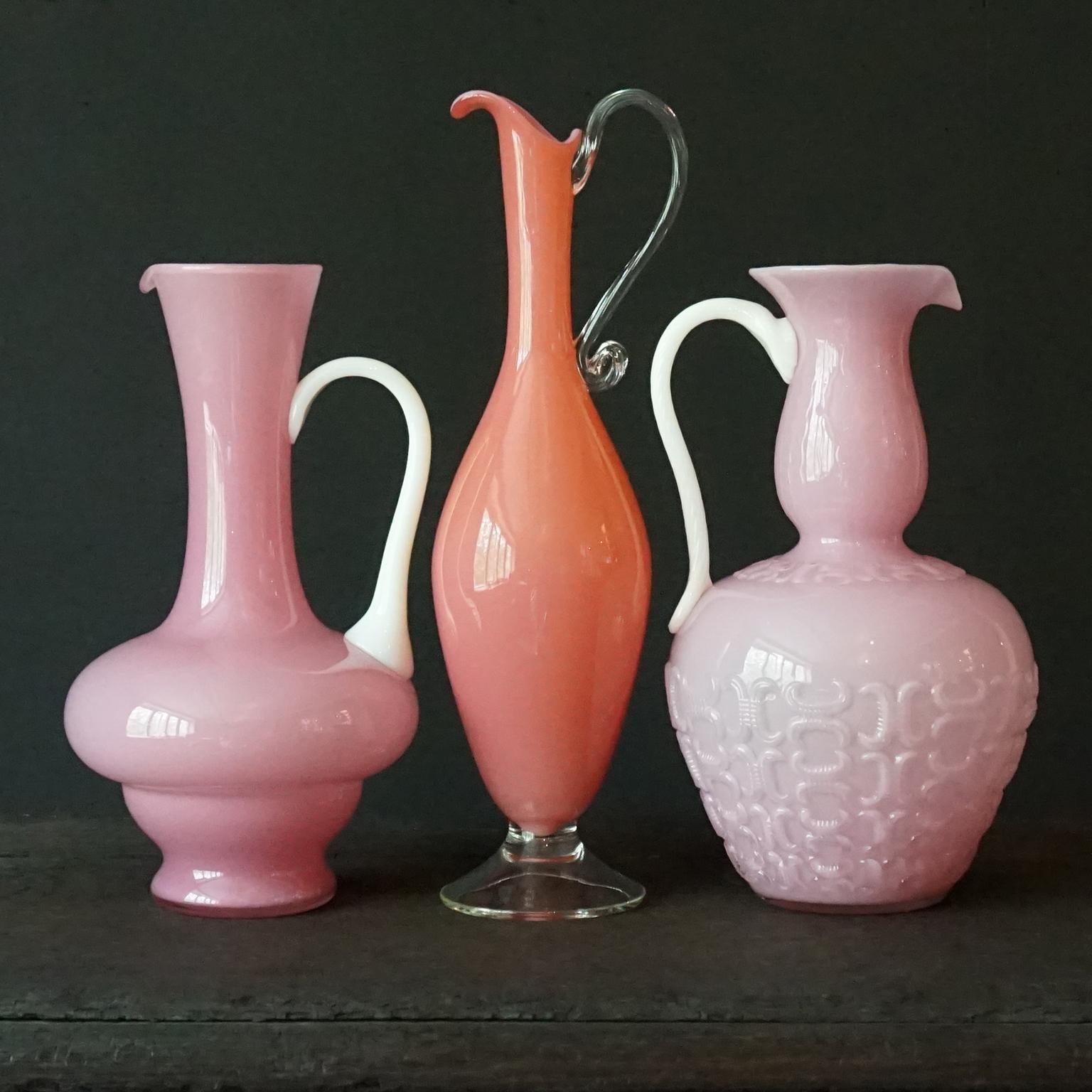 Jarras Floreros Boticarios de Cristal Empoli Rosa Italianos de Mitad de Siglo de 1960 en Bueno estado para la venta en Haarlem, NL