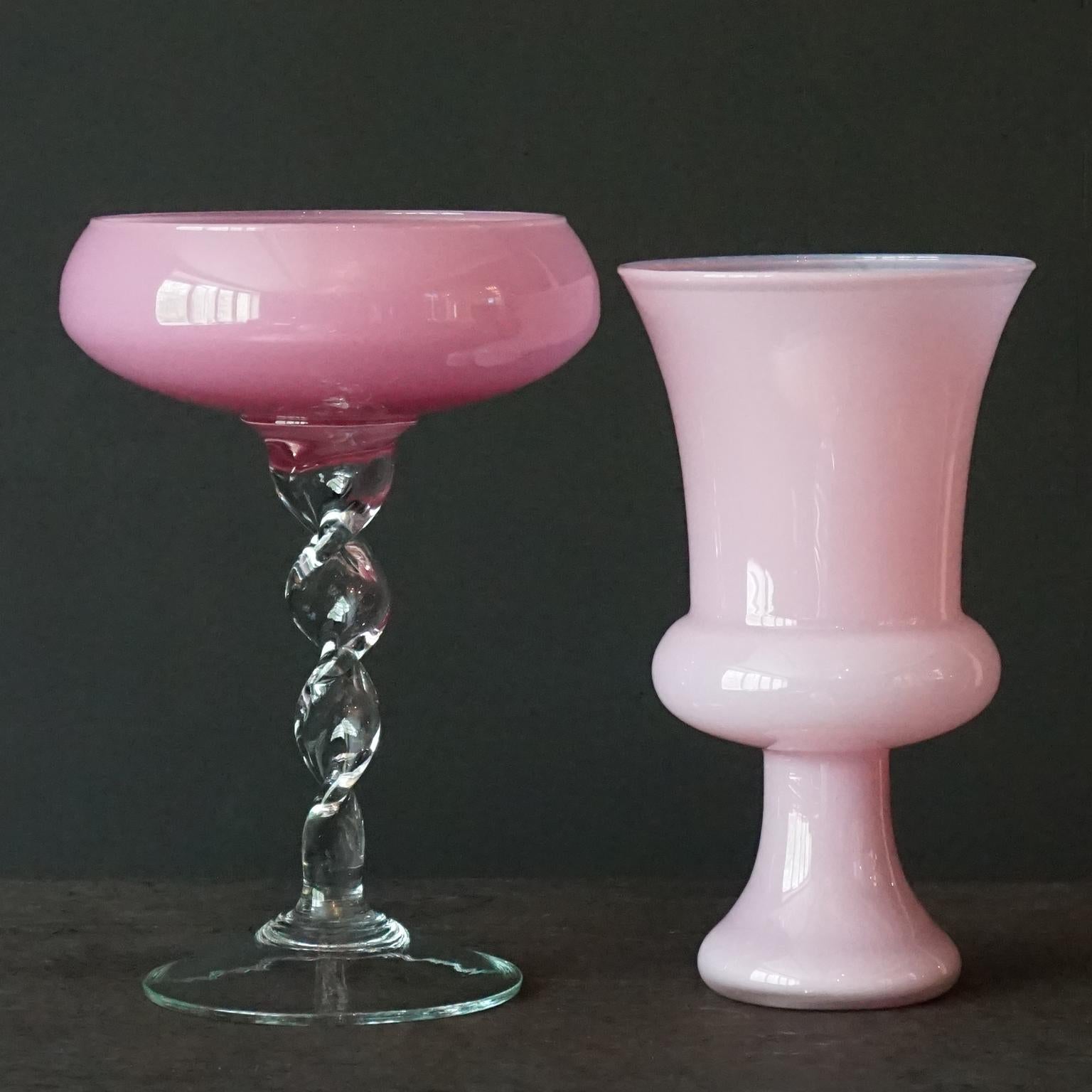 Jarras Floreros Boticarios de Cristal Empoli Rosa Italianos de Mitad de Siglo de 1960 Vidrio artístico en venta