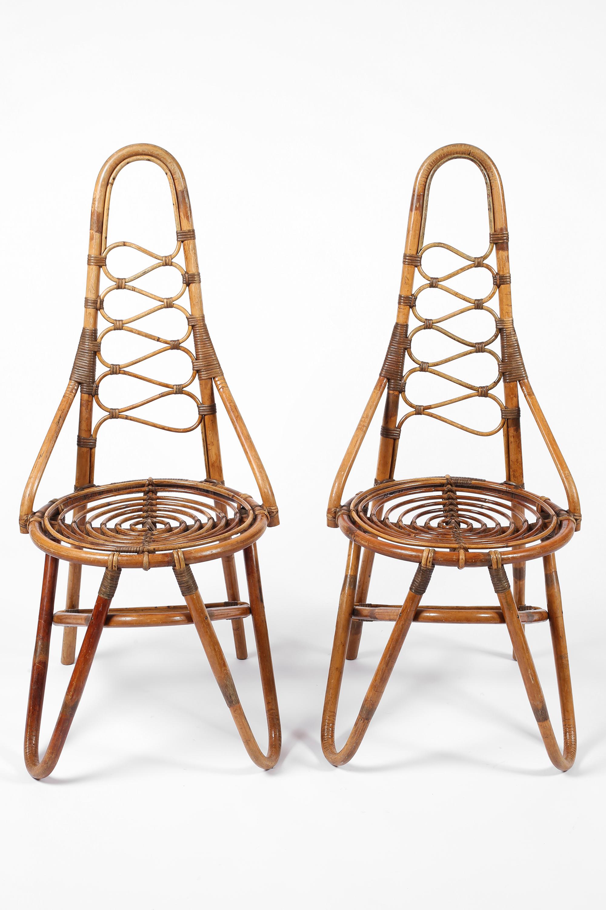 1960s Mid Century Italian Rattan Occasional Chairs For Sale at 1stDibs