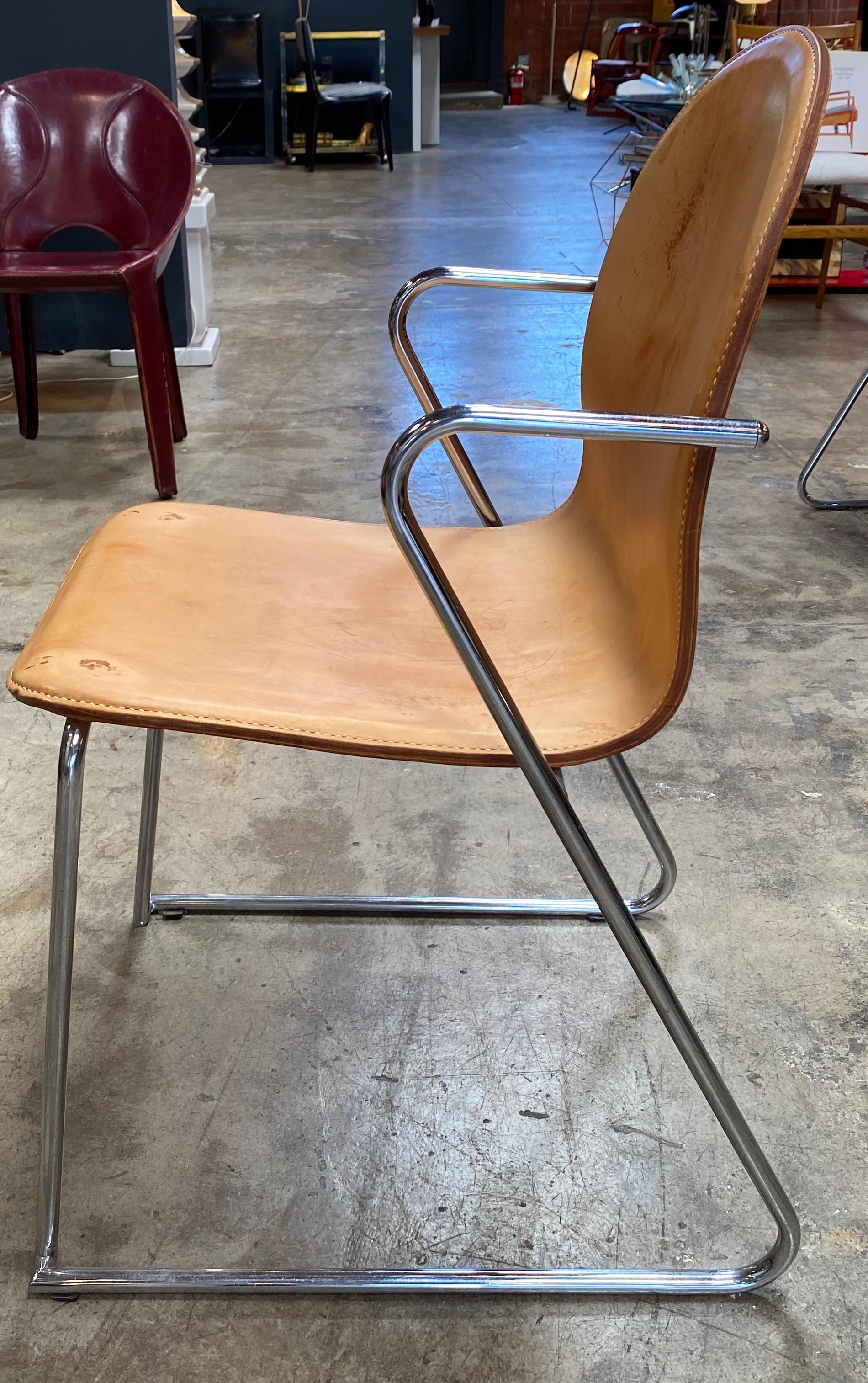 1960s Midcentury Italian Set of 6 Leather and Chrome Chairs 1