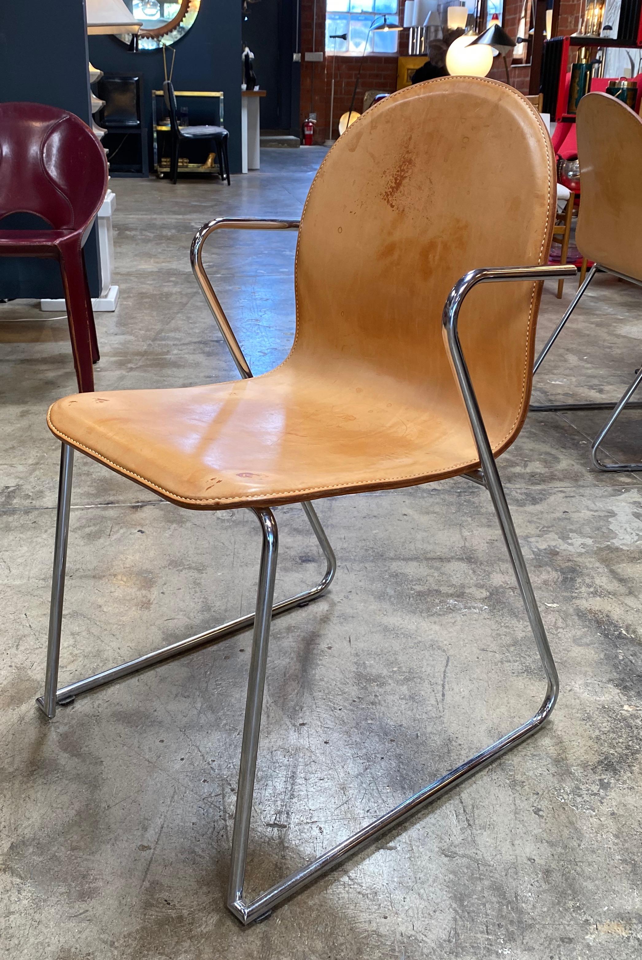 1960s Midcentury Italian Set of 6 Leather and Chrome Chairs 2