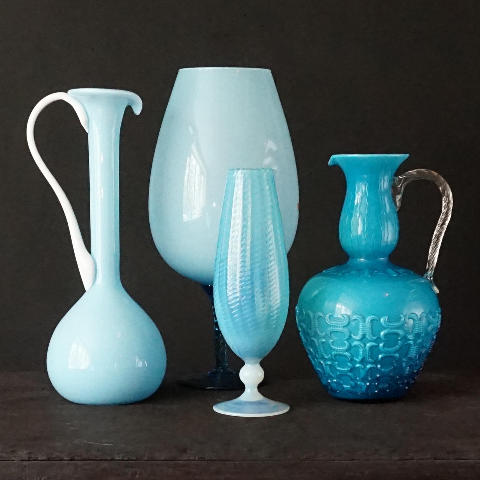1960s Mid-Century Italian Sky Blue Cased Empoli Glass Pitchers Vases Jars 5