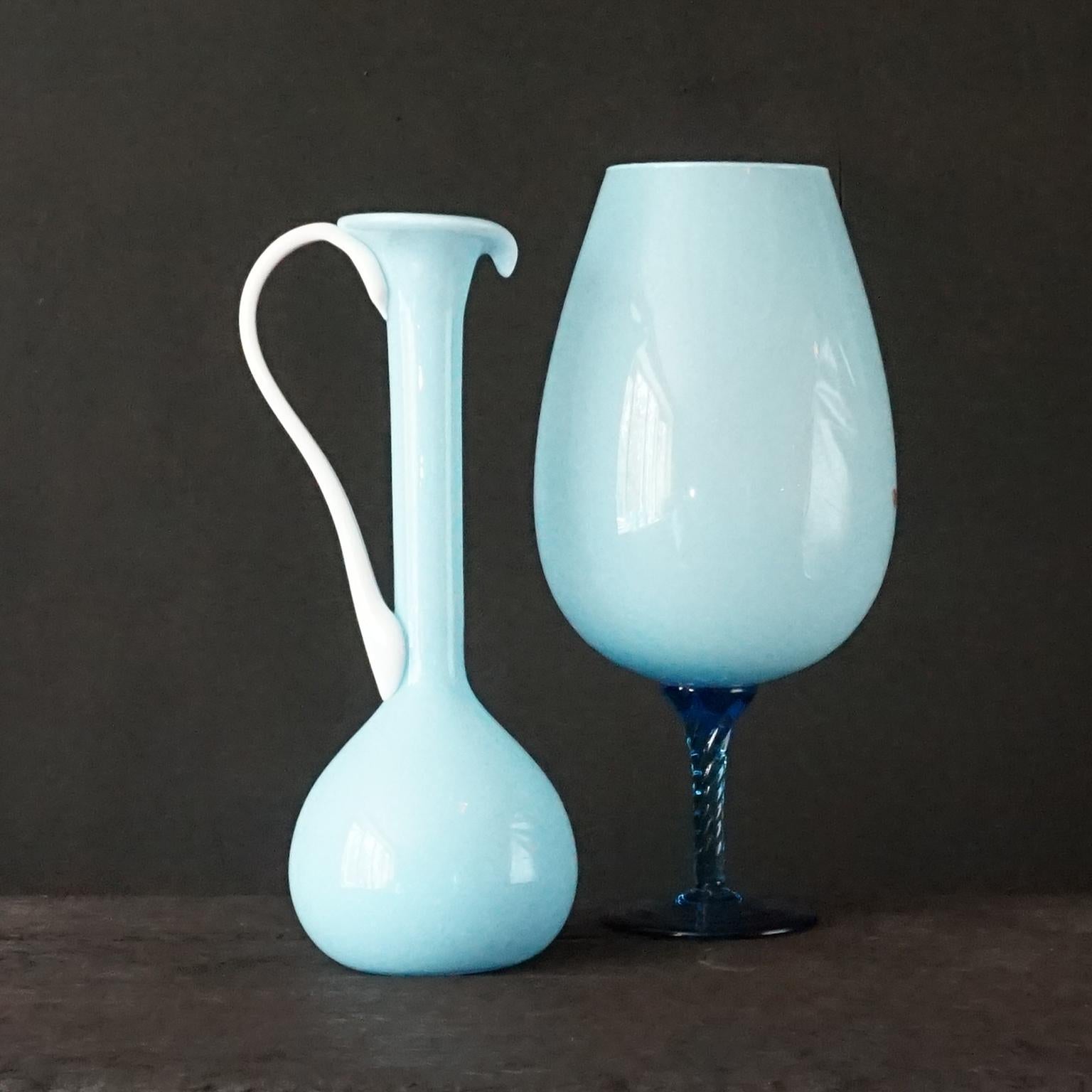 1960s Mid-Century Italian Sky Blue Cased Empoli Glass Pitchers Vases Jars 8