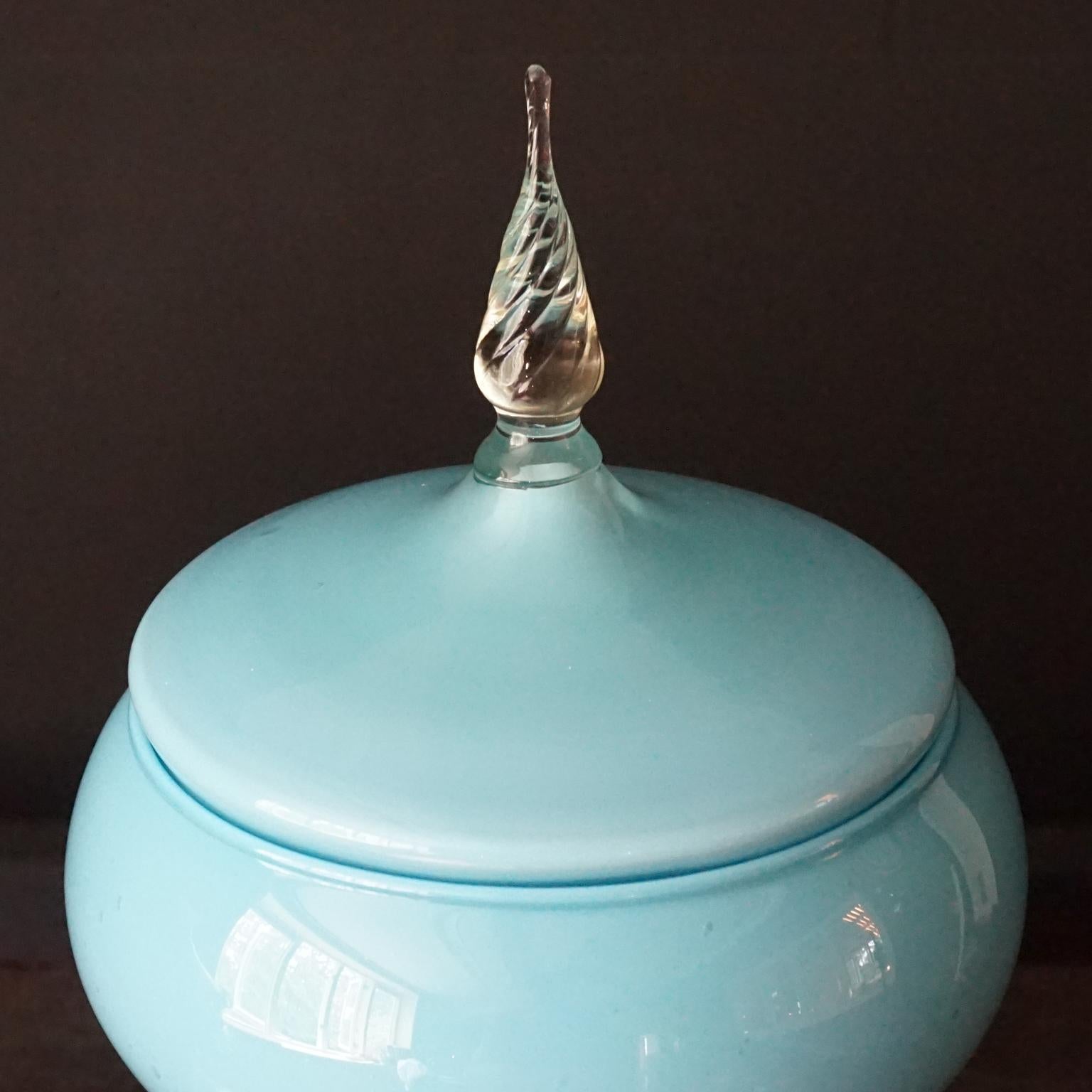 Mid-20th Century 1960s Mid-Century Italian Sky Blue Cased Empoli Glass Pitchers Vases Jars