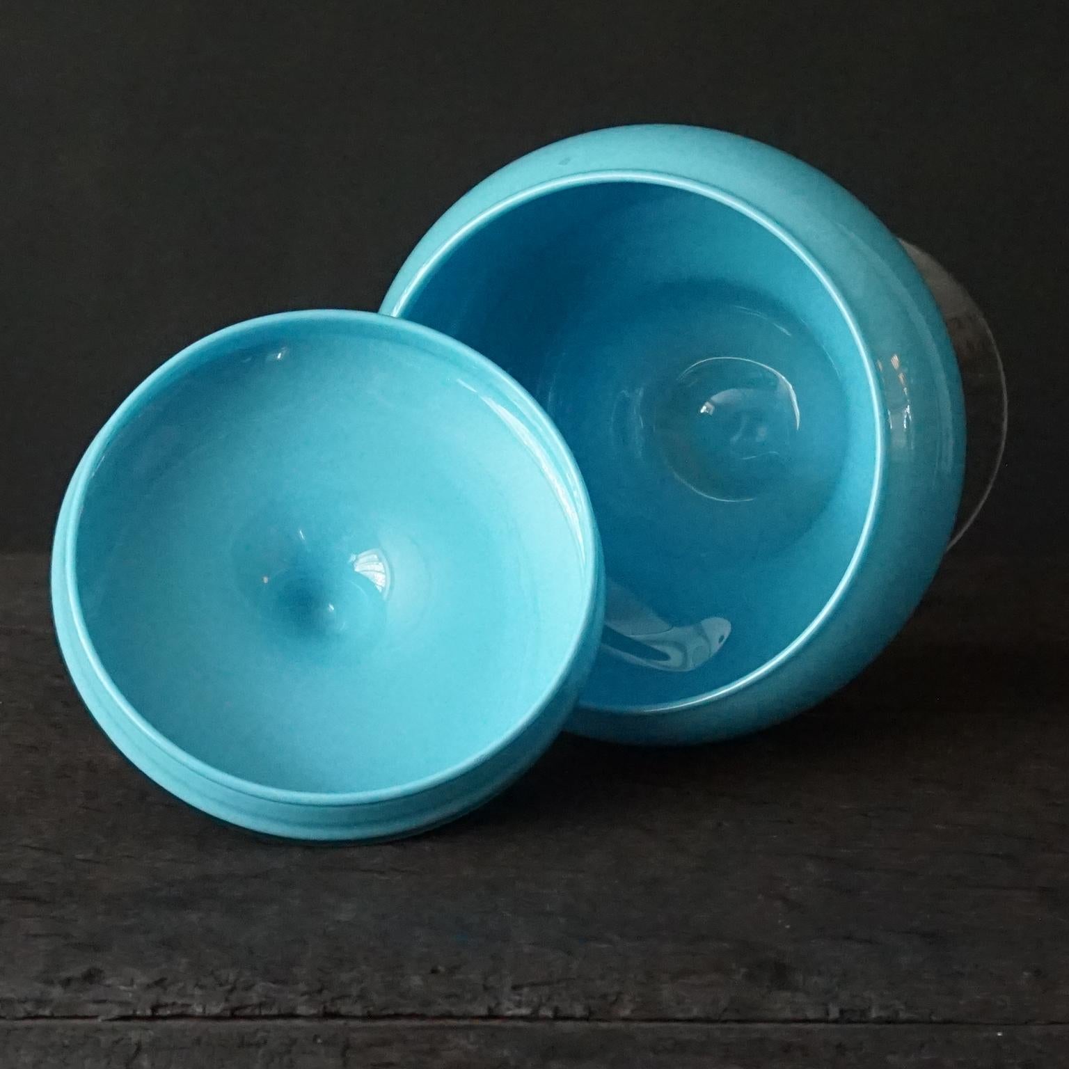 1960s Mid-Century Italian Sky Blue Cased Empoli Glass Pitchers Vases Jars 1